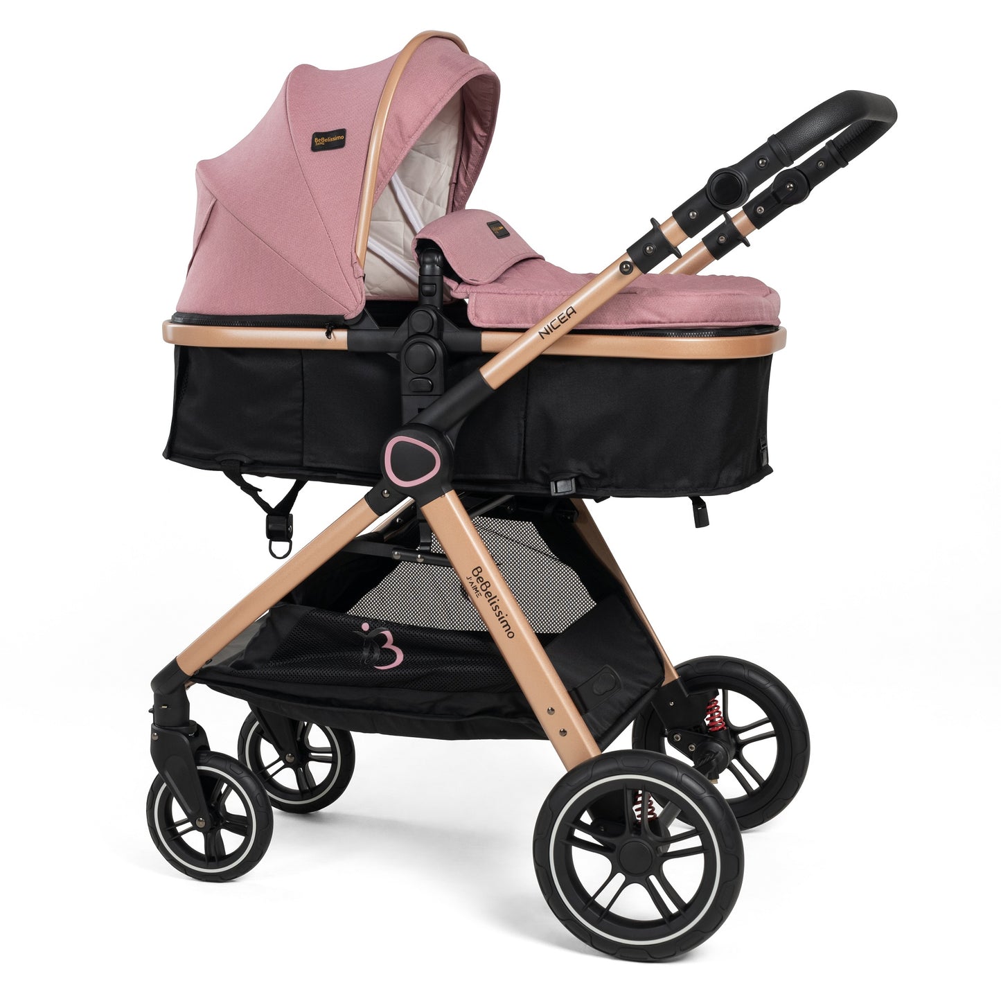 Bebelissimo - Poussette transformable - combinée - convertible - 2 en 1 - poids 0-22kg - Nicea - rose
