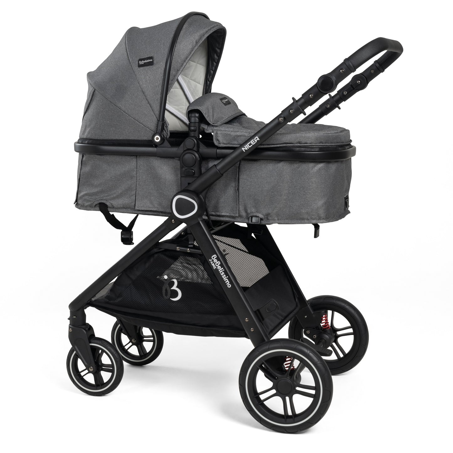 Bebelissimo - Poussette transformable - combinée - convertible - 2 en 1 -poids 0-22kg - Nicea - gris