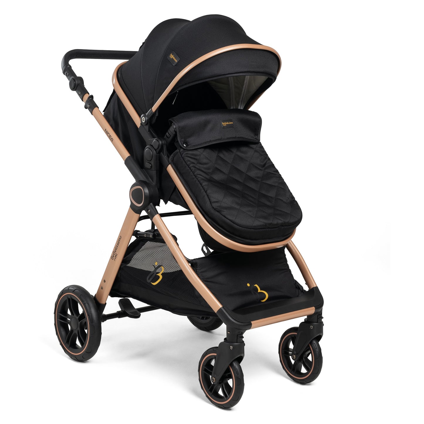 BEBELISSIMO - Poussette combinée trio 3 en 1 - siège auto 0m – nacelle – dès la naissance – jusqu’à 22kg – Nicea - Gold