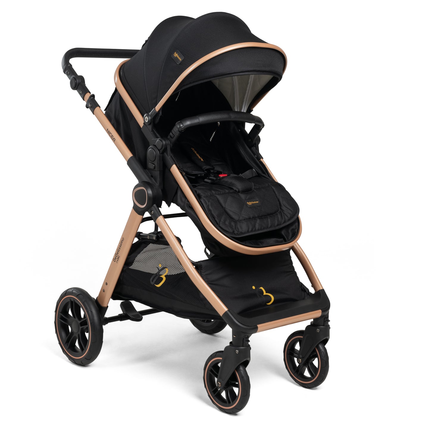 BEBELISSIMO - Poussette combinée trio 3 en 1 - siège auto I-size 40-87cm – nacelle – dès la naissance – jusqu’à 22kg - Gold