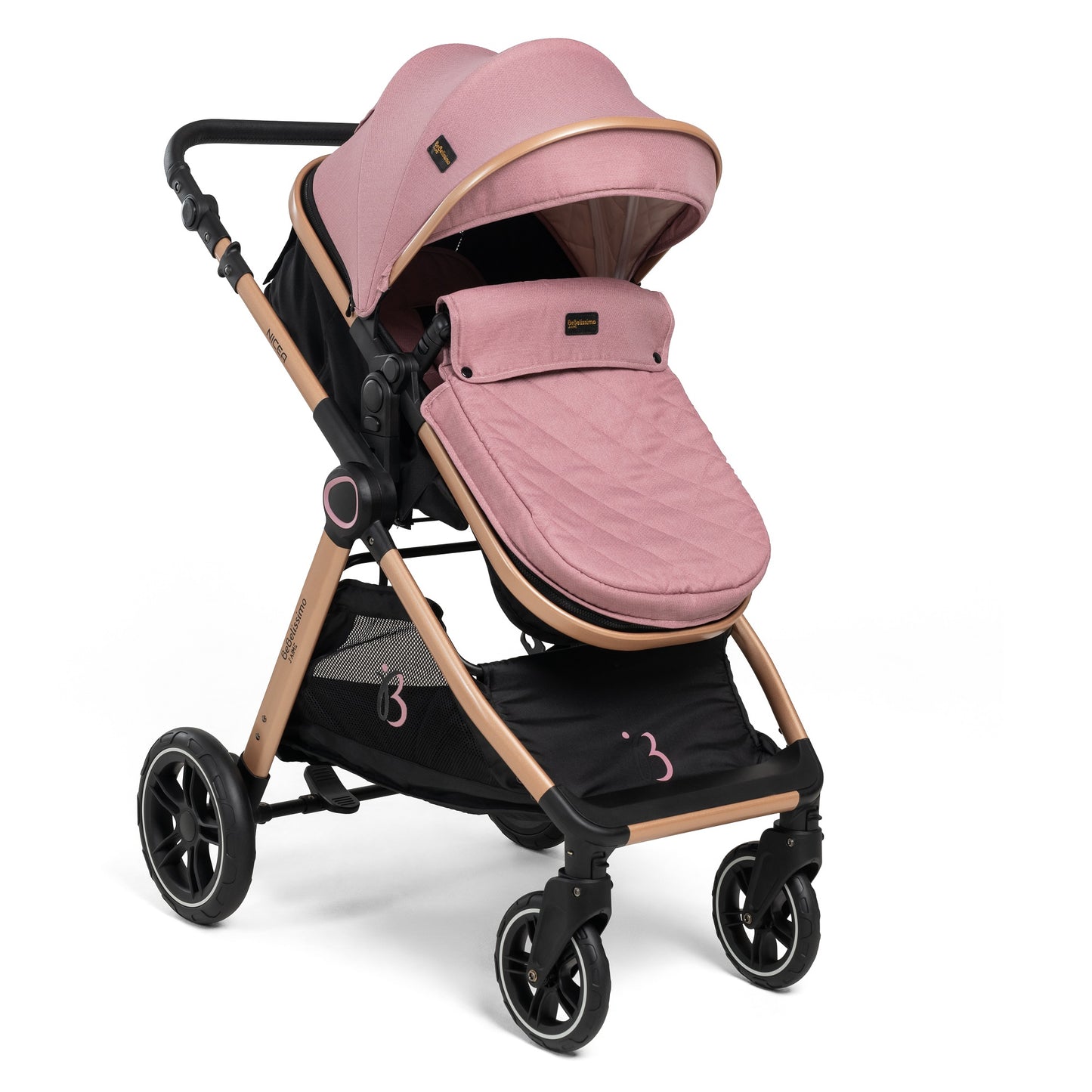 Bebelissimo - Poussette transformable - combinée - convertible - 2 en 1 - poids 0-22kg - Nicea - rose