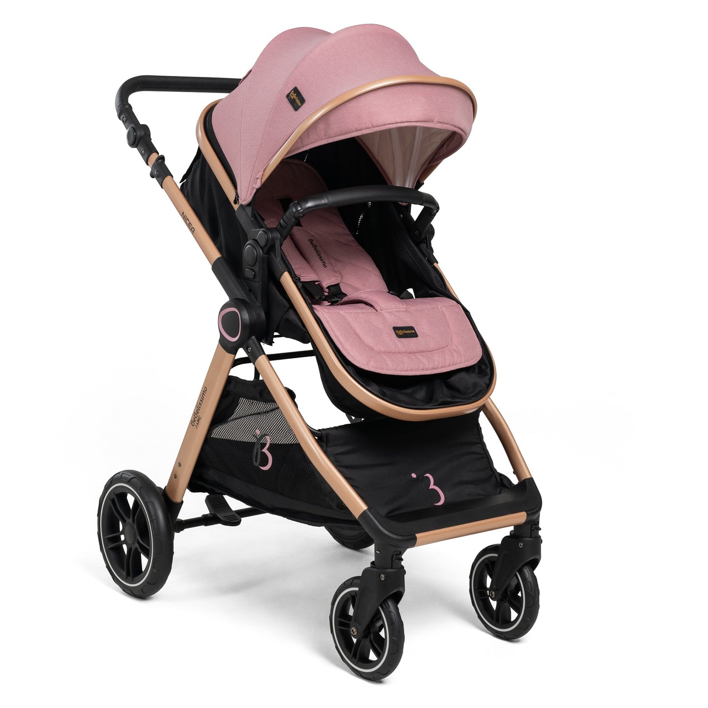 Bebelissimo - Poussette transformable - combinée - convertible - 2 en 1 - poids 0-22kg - Nicea - rose