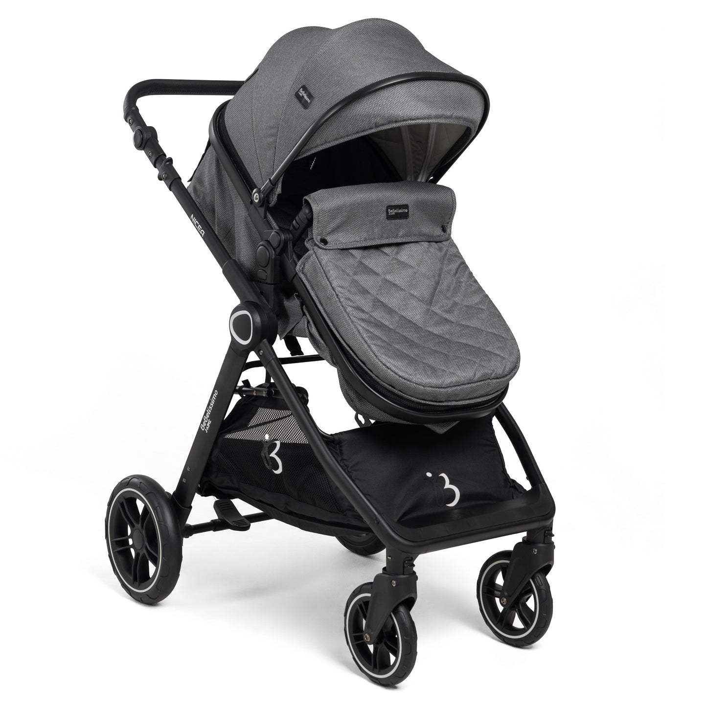 Bebelissimo - Poussette transformable - combinée - convertible - 2 en 1 -poids 0-22kg - Nicea - gris