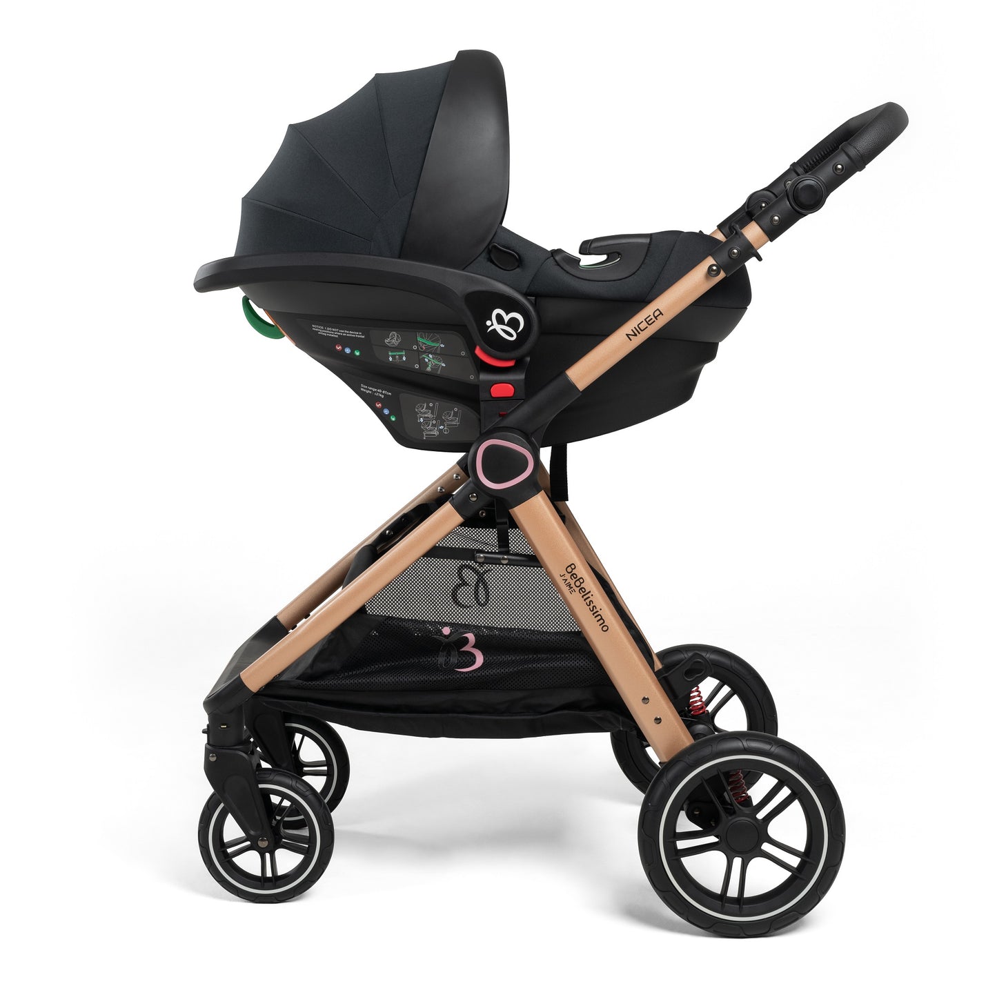 BEBELISSIMO - Poussette combinée trio 3 en 1 - siège auto I-size 40-87cm – nacelle – dès la naissance – jusqu’à 22kg - rose