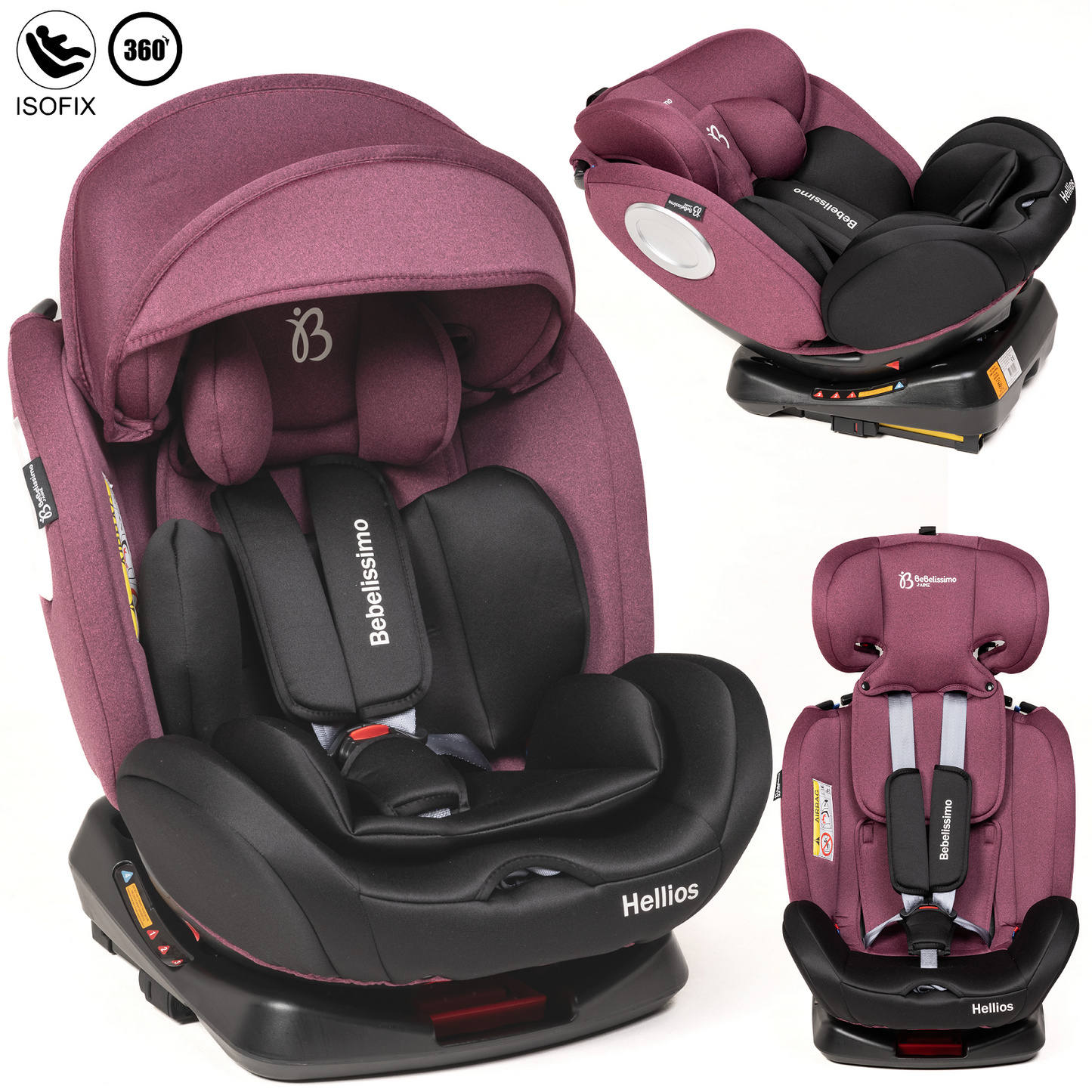 BEBELISSIMO - Siège auto Isofix - pivotant 360 °- groupe 0+/1/2/3 - (0-36kg) - Hellios Plus - bordeaux / noir