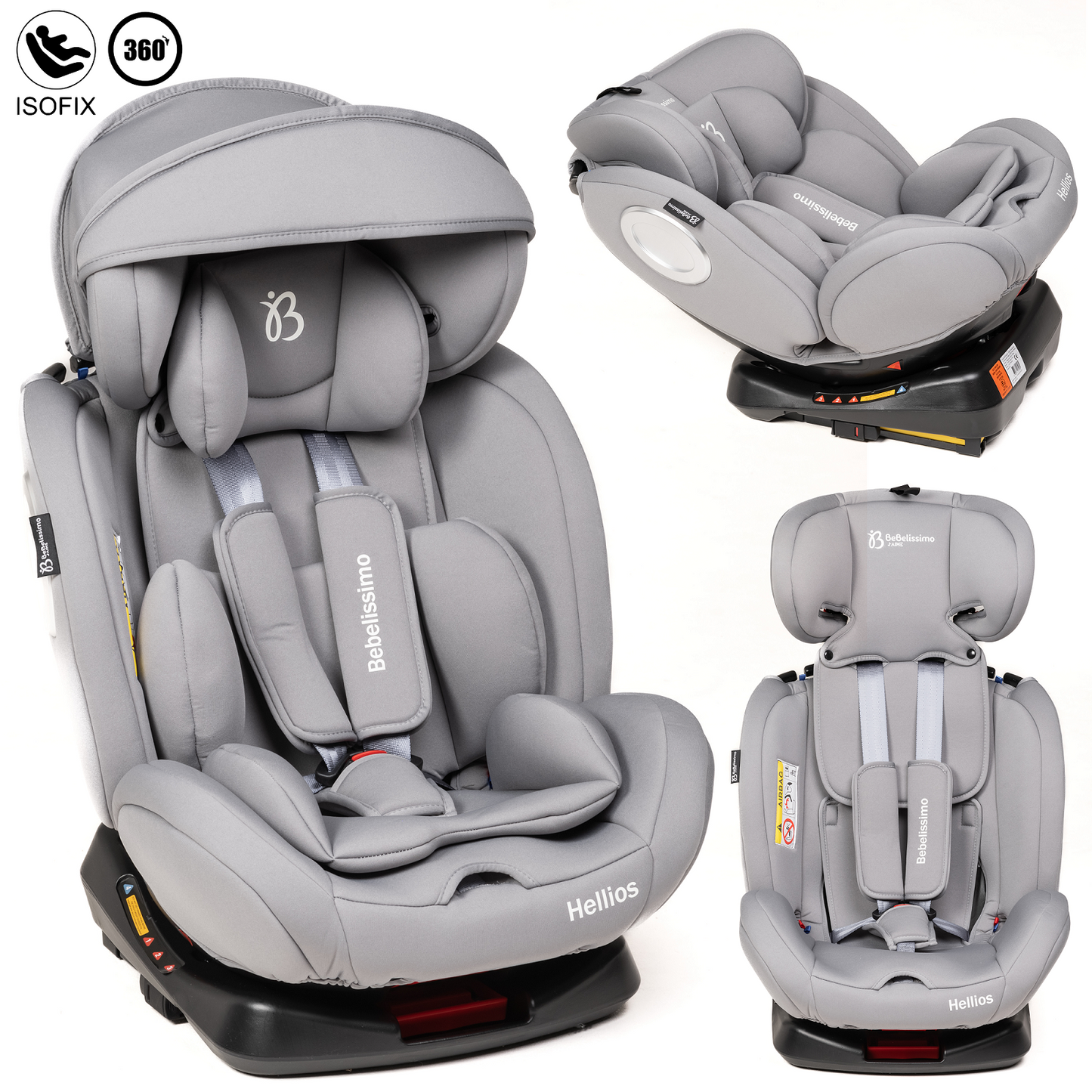 BEBELISSIMO - Siège auto Isofix - pivotant 360 ° - groupe 0+/1/2/3 - (0-36kg) - Hellios Plus - gray /gray
