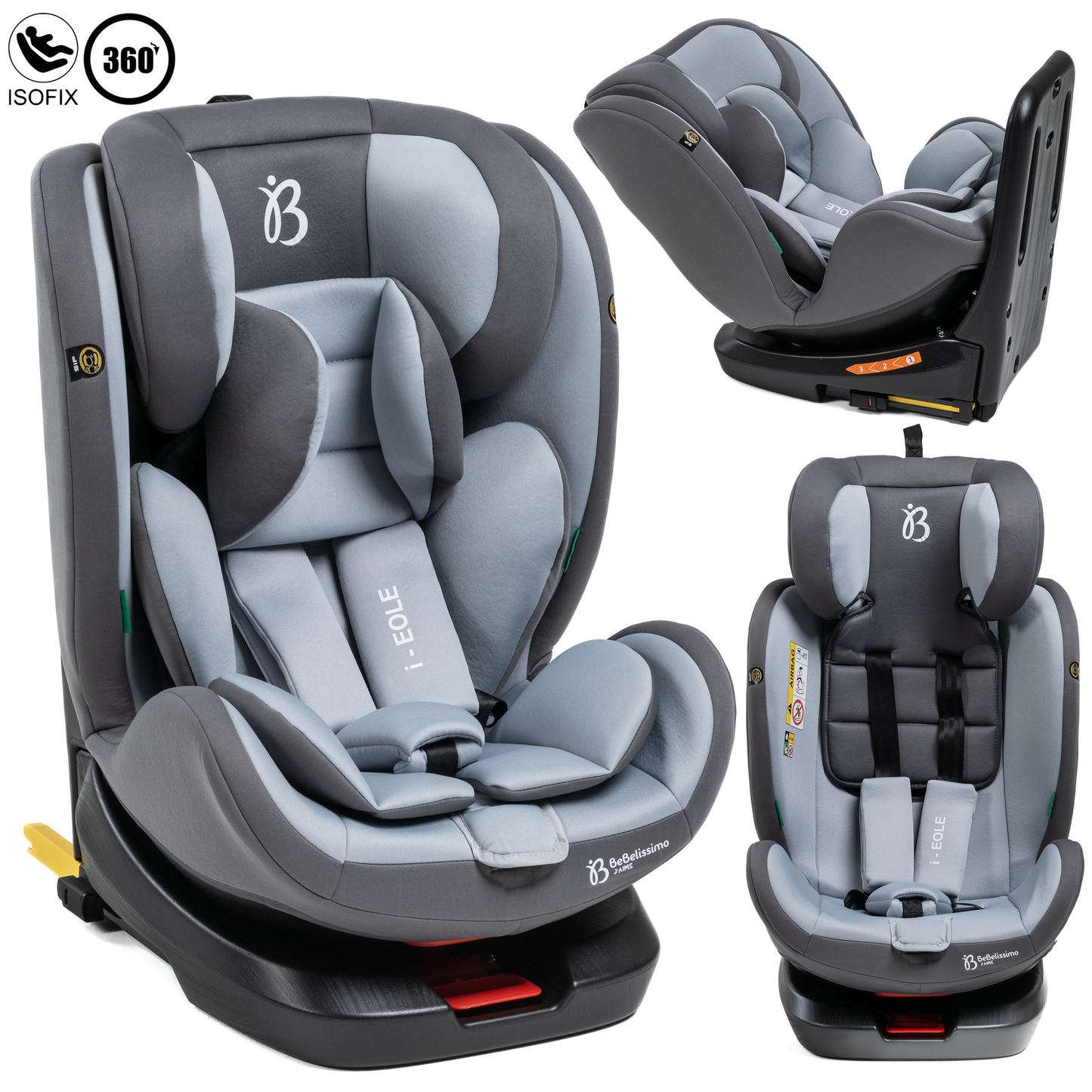 BEBELISSIMO - Siège auto Isofix - pivotant 360 ° - groupe 0+/1/2/3 - (0-36kg) - i-EOLE - gris