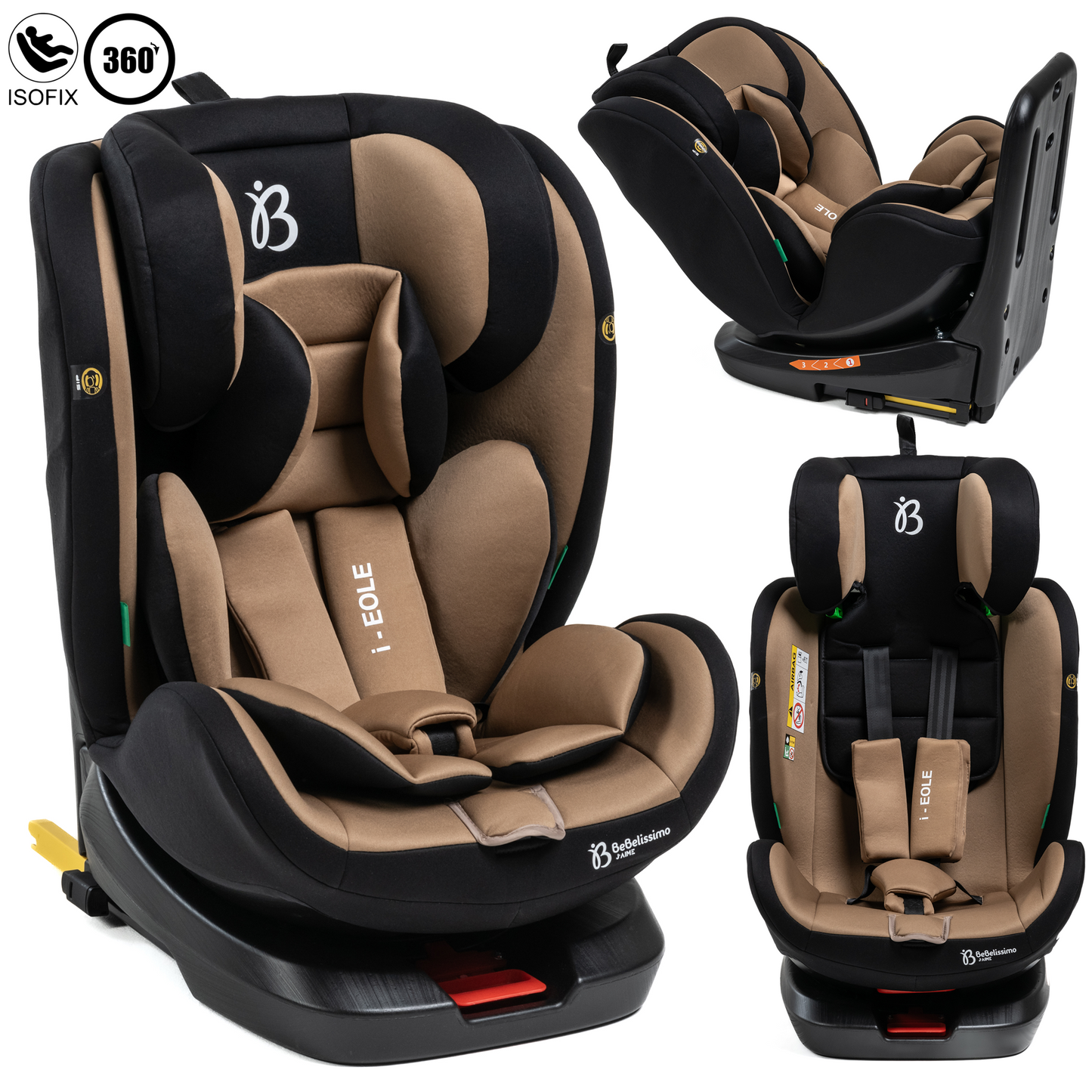 BEBELISSIMO - Siège auto Isofix - pivotant 360 ° - groupe 0+/1/2/3 - (0-36kg) - i-EOLE - beige