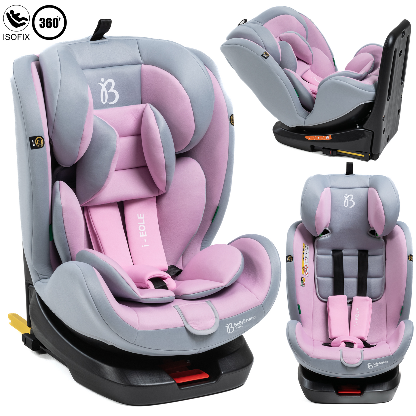 BEBELISSIMO - Siège auto Isofix - pivotant 360 ° - groupe 0+/1/2/3 - (0-36kg) - i-EOLE - rose
