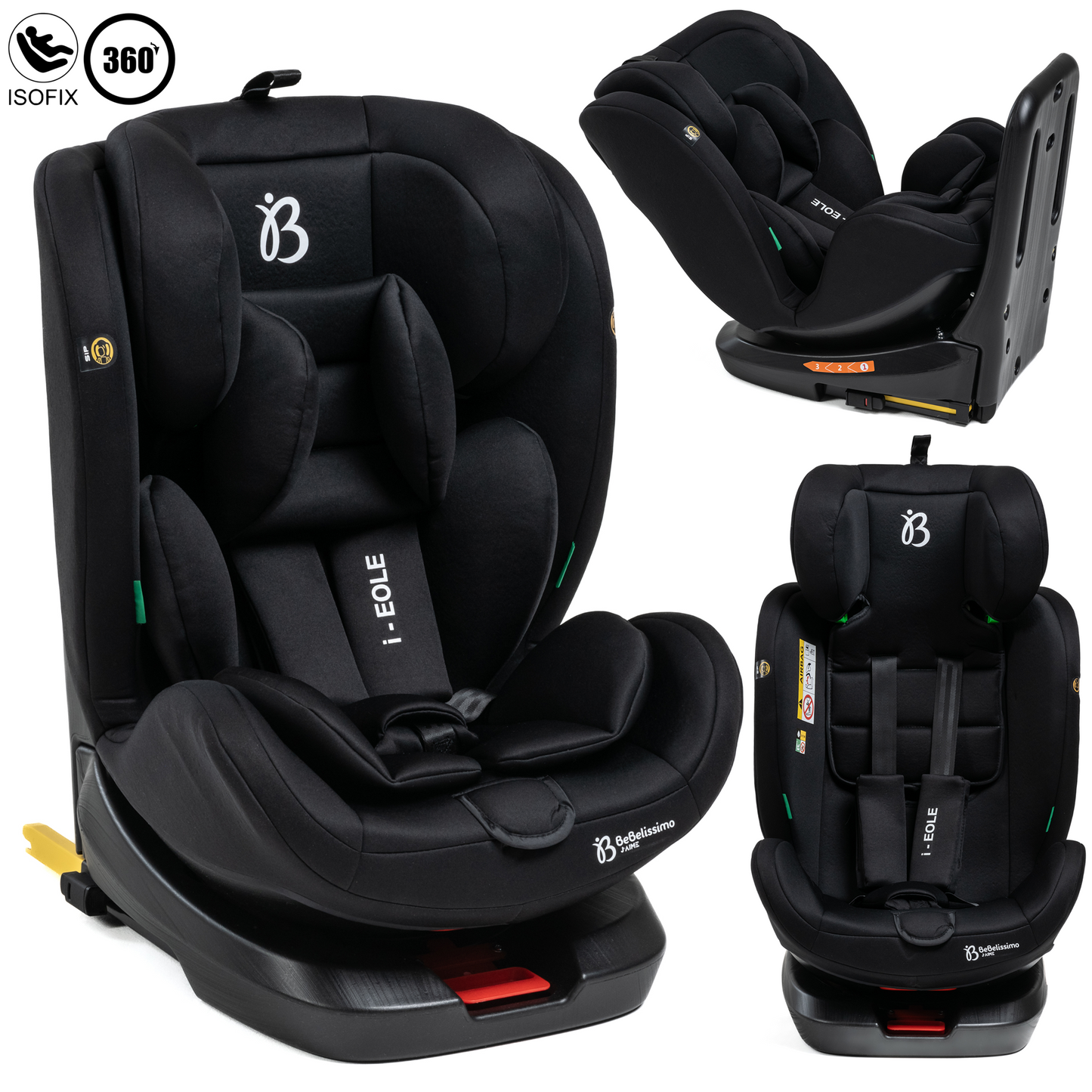 BEBELISSIMO - Siège auto Isofix - pivotant 360 ° - groupe 0+/1/2/3 - (0-36kg) - i-EOLE - noir