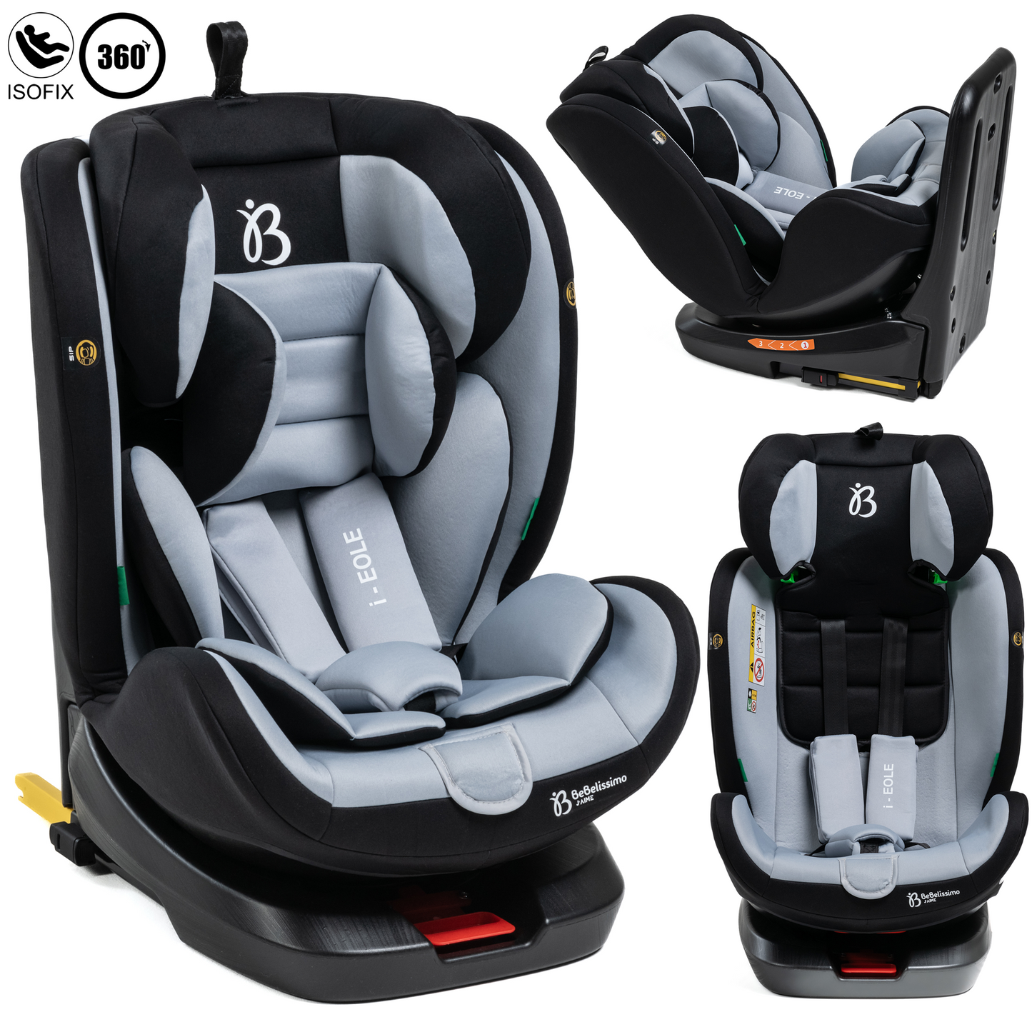 BEBELISSIMO - Siège auto Isofix - pivotant 360 ° - groupe 0+/1/2/3 - (0-36kg) - i-EOLE - gris/noir