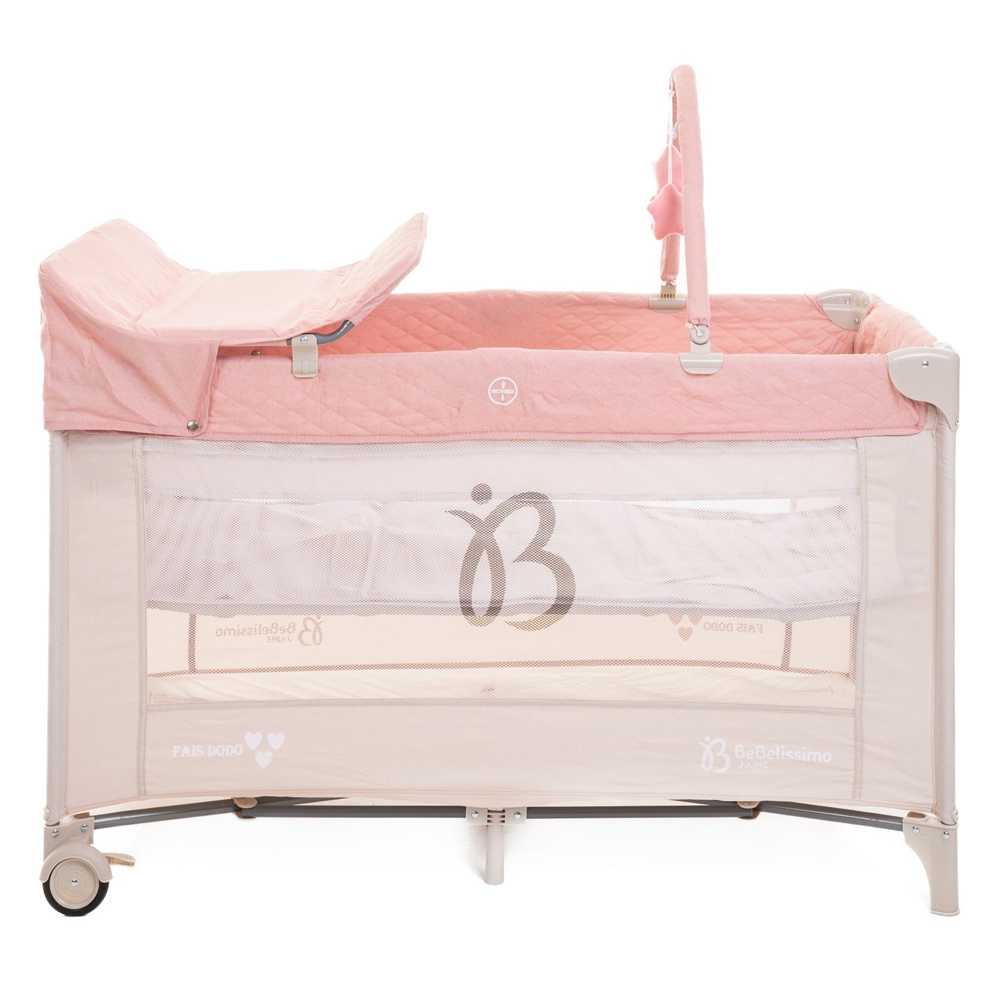 BEBELISSIMO - Lit parapluie bébé - lit pliant - dès la naissance - Fais dodo - table à langer et jouets - rose