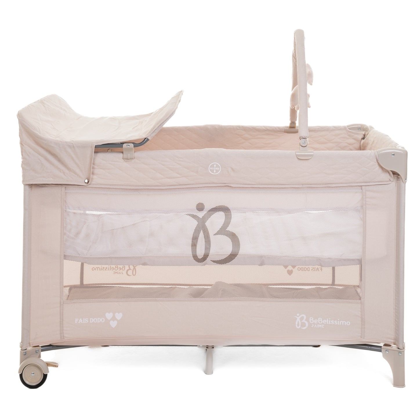 BEBELISSIMO - Lit parapluie bébé - lit pliant - dès la naissance - Fais dodo  - table à langer et jouets - beige