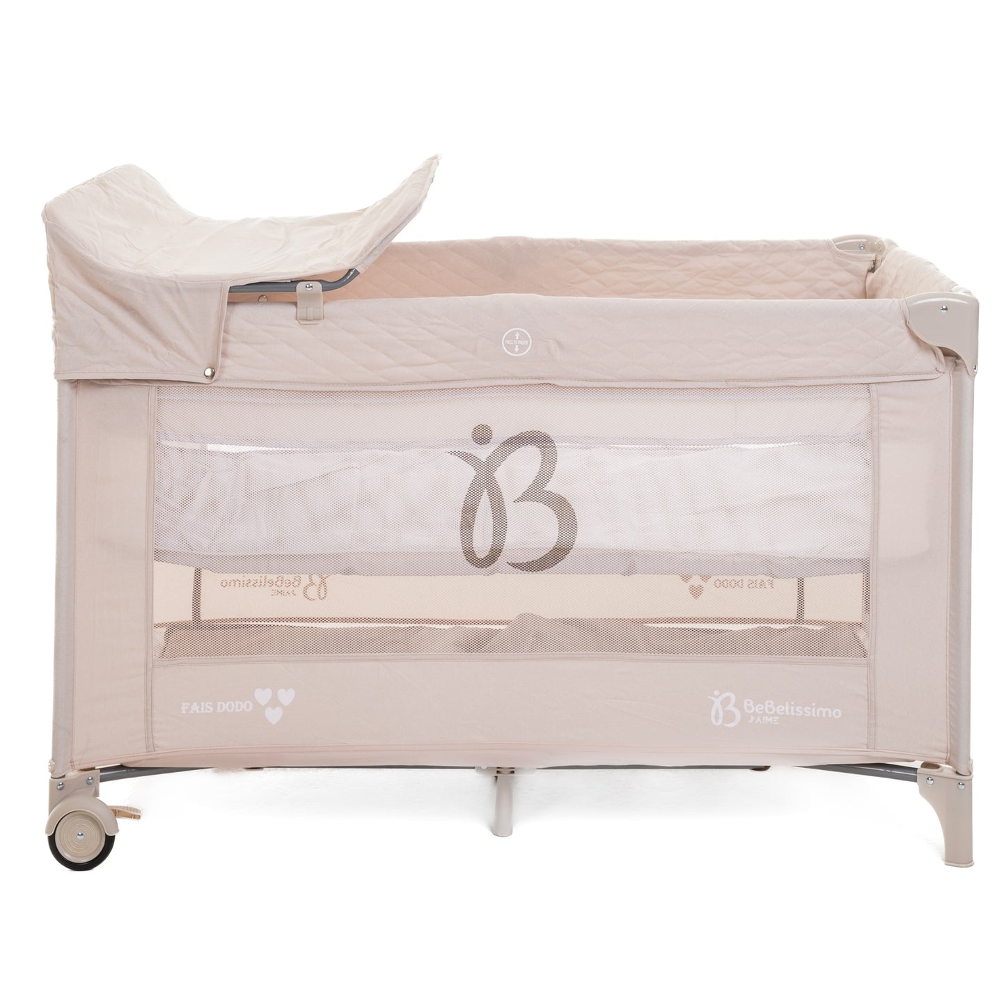 BEBELISSIMO - Lit parapluie bébé - lit pliant - dès la naissance - Fais dodo - 2 niveaux - table à langer - beige