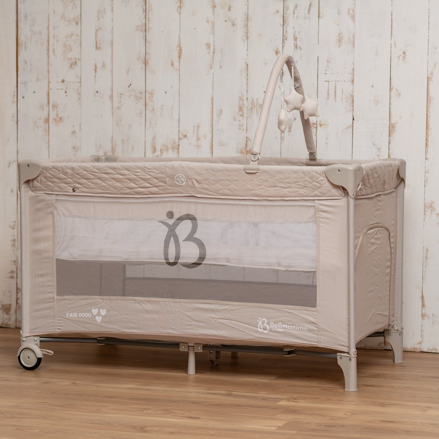 BEBELISSIMO - Lit parapluie bébé - lit pliant - dès la naissance - Fais dodo  - table à langer et jouets - beige