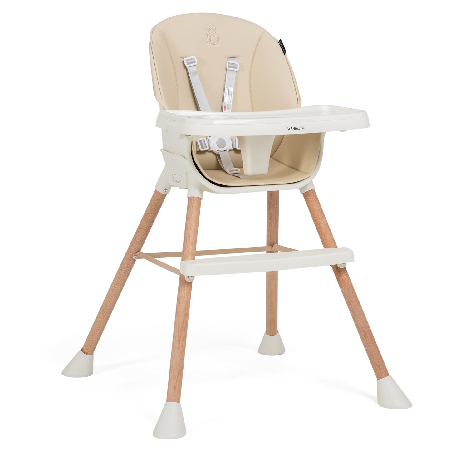 BEBELISSIMO - Chaise Haute Évolutive en Bois - 3 en 1 – 6 mois jusqu’à 5 ans - réhausseur - beige 2024