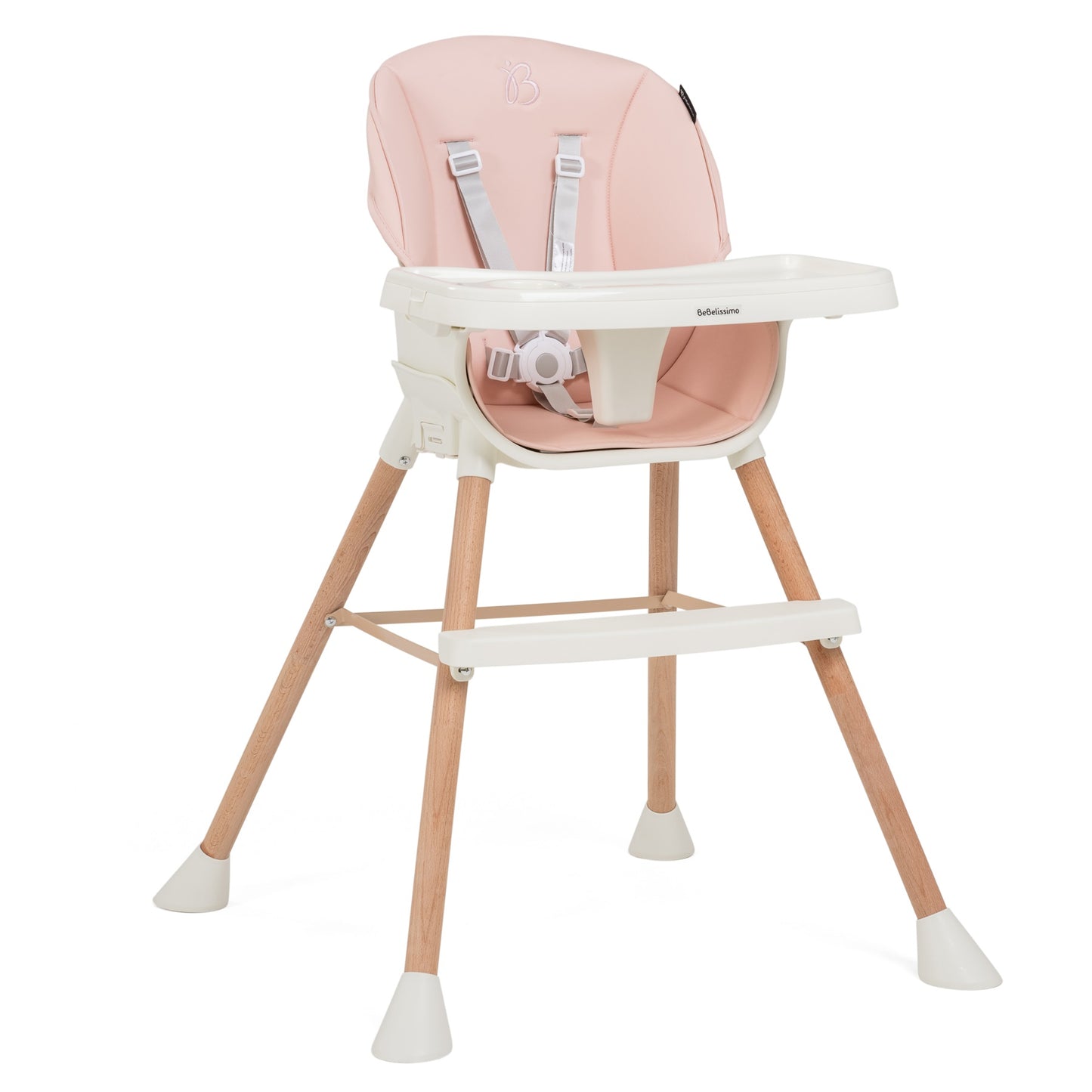 BEBELISSIMO - Chaise Haute Évolutive en Bois - 3 en 1 – 6 mois jusqu’à 5 ans - réhausseur - rose 2024