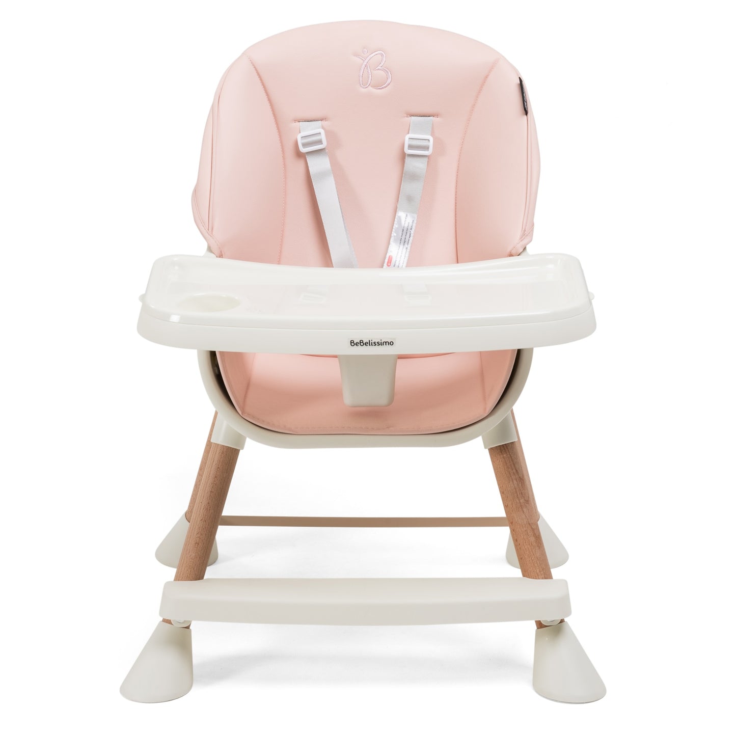 BEBELISSIMO - Chaise Haute Évolutive en Bois - 3 en 1 – 6 mois jusqu’à 5 ans - réhausseur - rose 2024