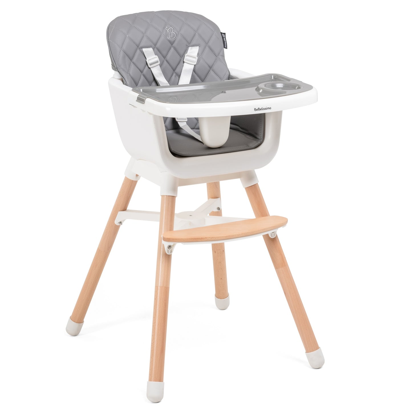 BEBELISSIMO - Chaise Haute bébé - Évolutive - Réglable - en Bois - 2 en 1 – 6 mois jusqu’à 5 ans - gris 2024