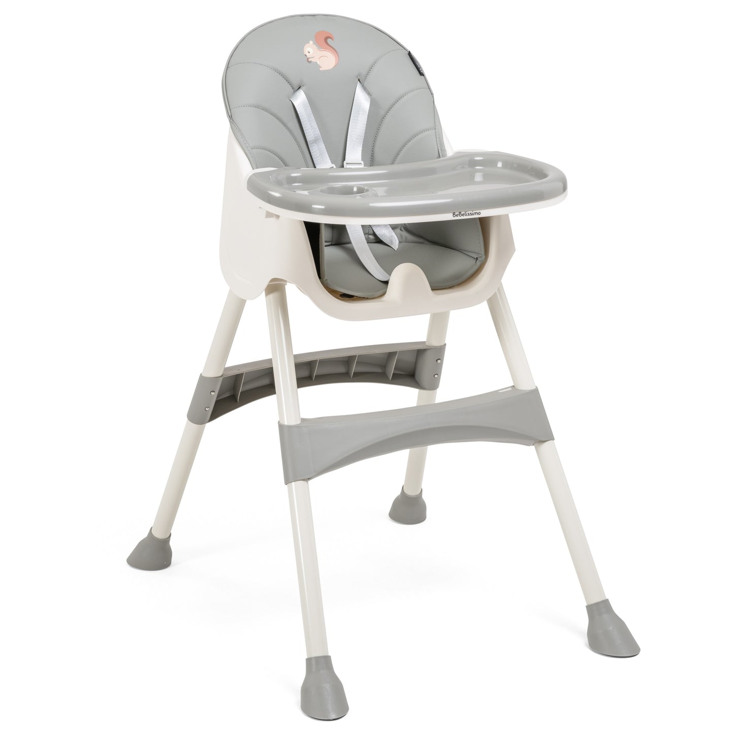 BEBELISSIMO - Chaise Haute Bébé Evolutive -dès 6 mois jusqu’à 20kg -Disco Pinguin - hauteur réglable - gris Squirrel