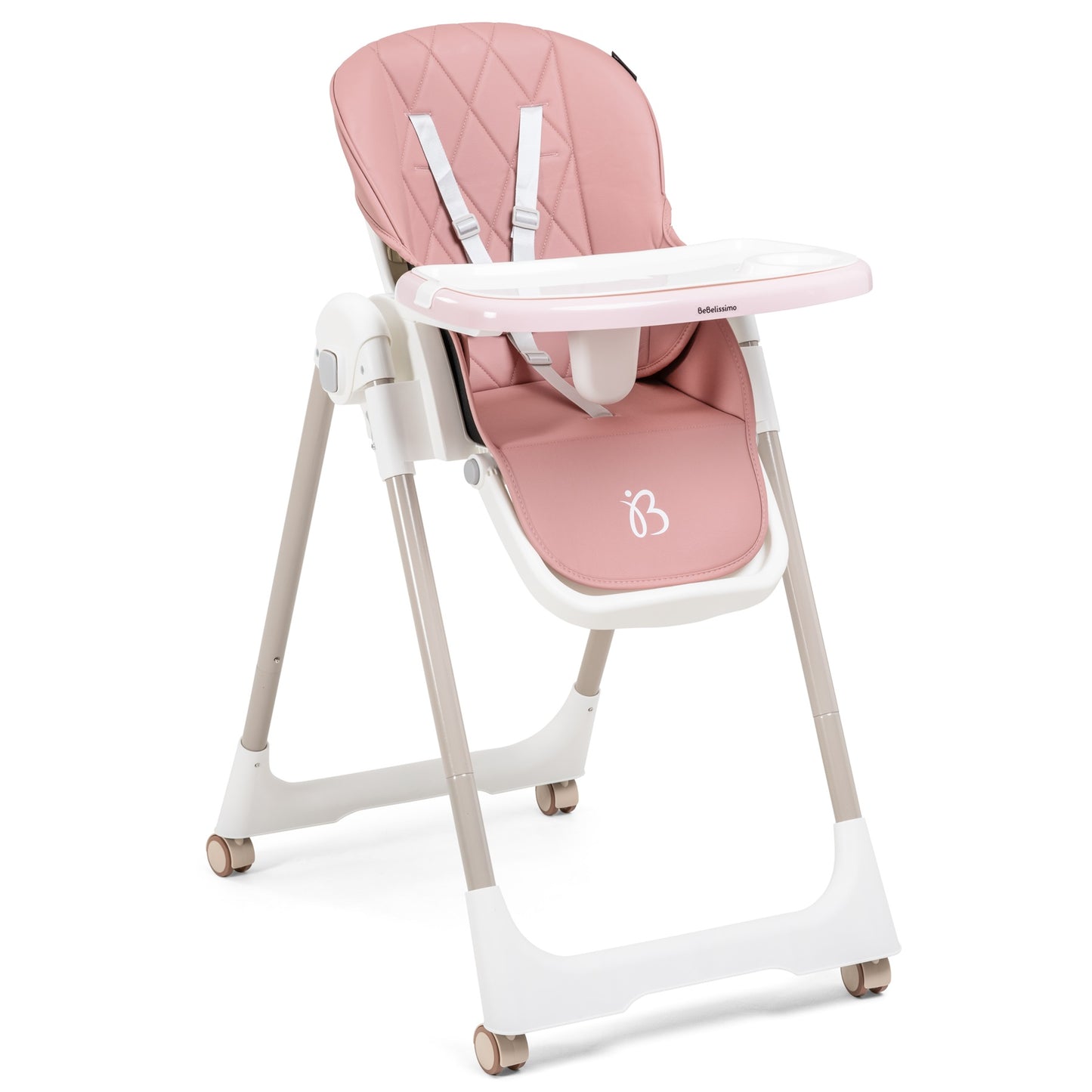 Bebelissimo - Chaise haute évolutive bébé - Pliable - Compacte - Réglable hauteur - De 6 mois à 3 ans (15kg) - rose