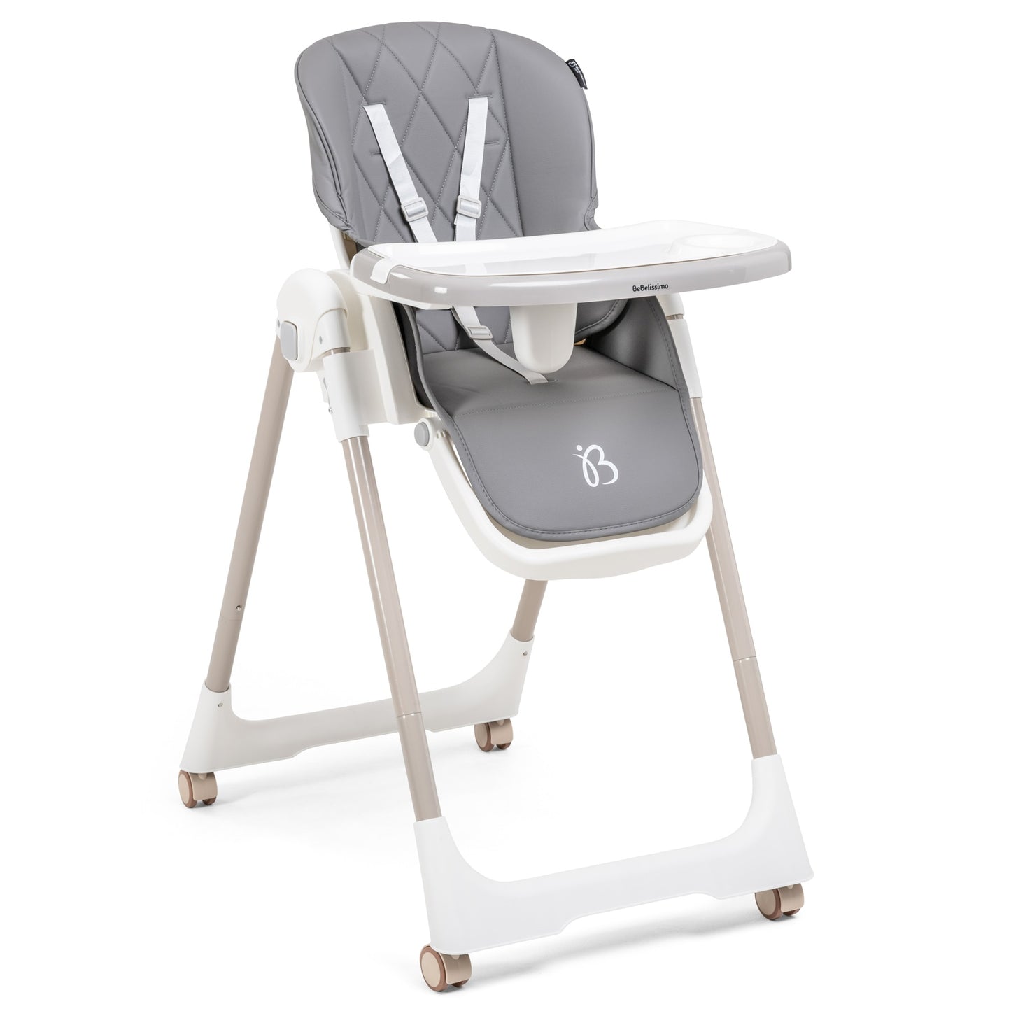 Bebelissimo - Chaise haute évolutive bébé - Pliable - Compacte - Réglable hauteur - De 6 mois à 3 ans (15kg) - gris