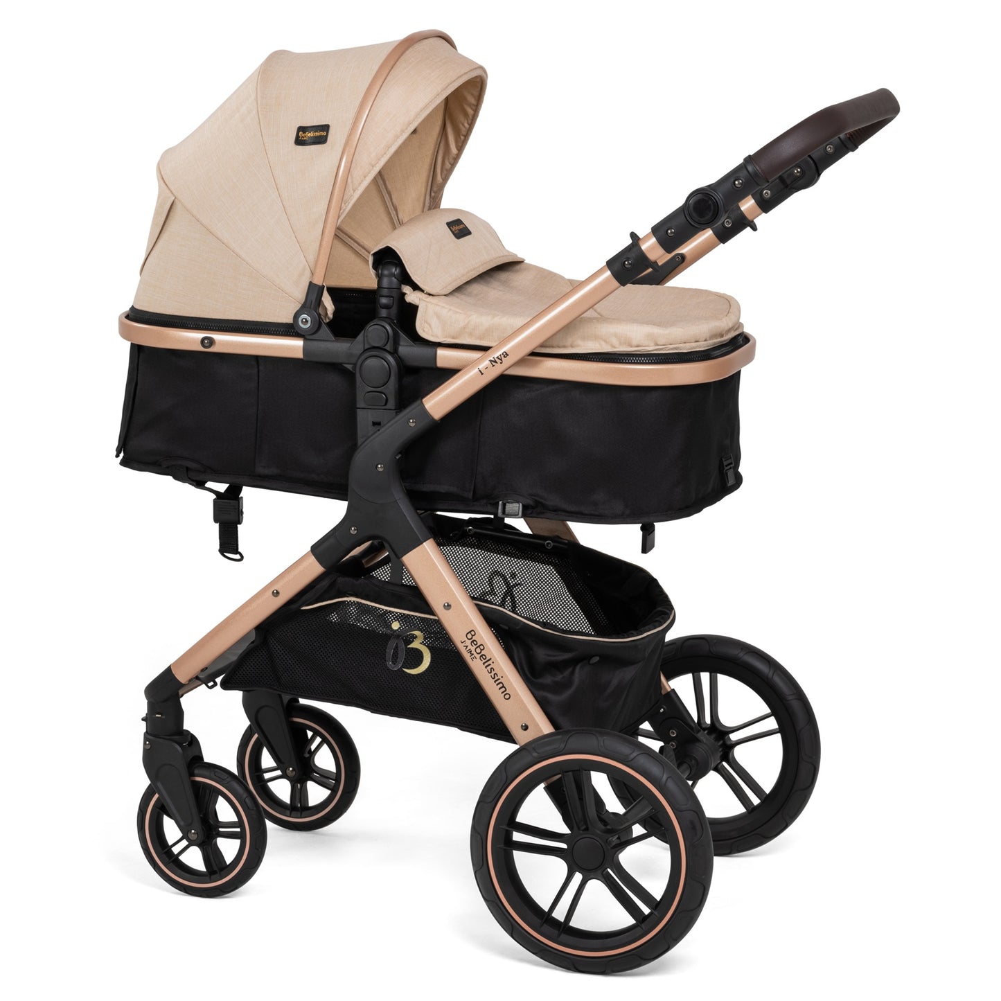BEBELISSIMO - Poussette combinée trio 3 en 1 - siège auto I-size 40-87cm – nacelle – dès la naissance – jusqu’à 22kg - NYA beige