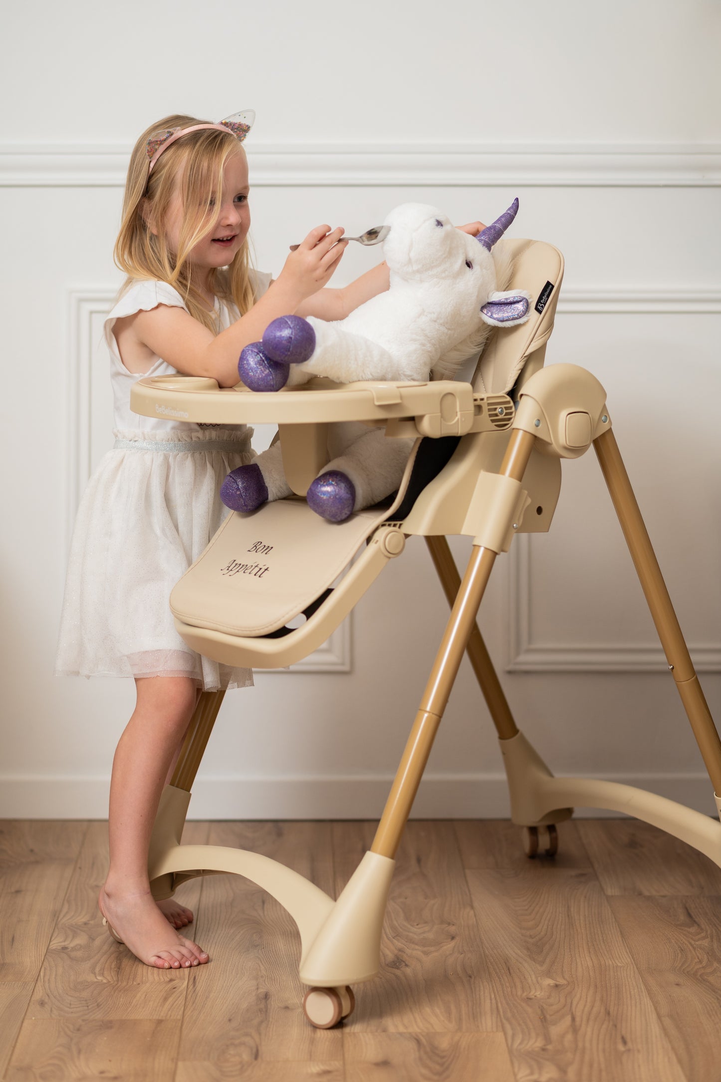 Bebelissimo - Chaise haute évolutive bébé - Pliable - Compacte - Réglable hauteur - De 6 mois à 3 ans (15kg) - gris - Bon Appetit