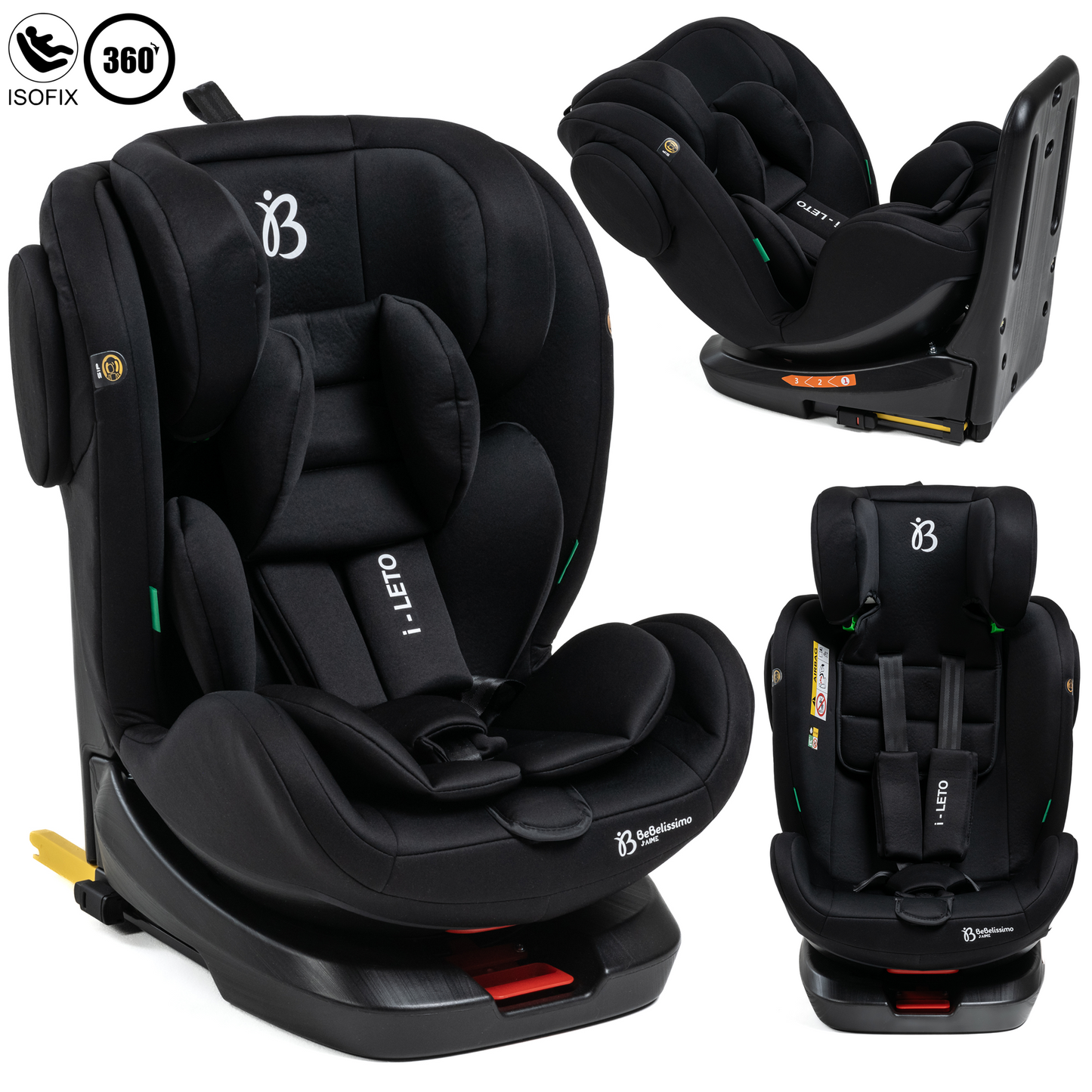 BEBELISSIMO - Siège auto Isofix - pivotant 360 ° - groupe 0+/1/2/3 - (0-36kg) - i-Leto - noir - protections latérales