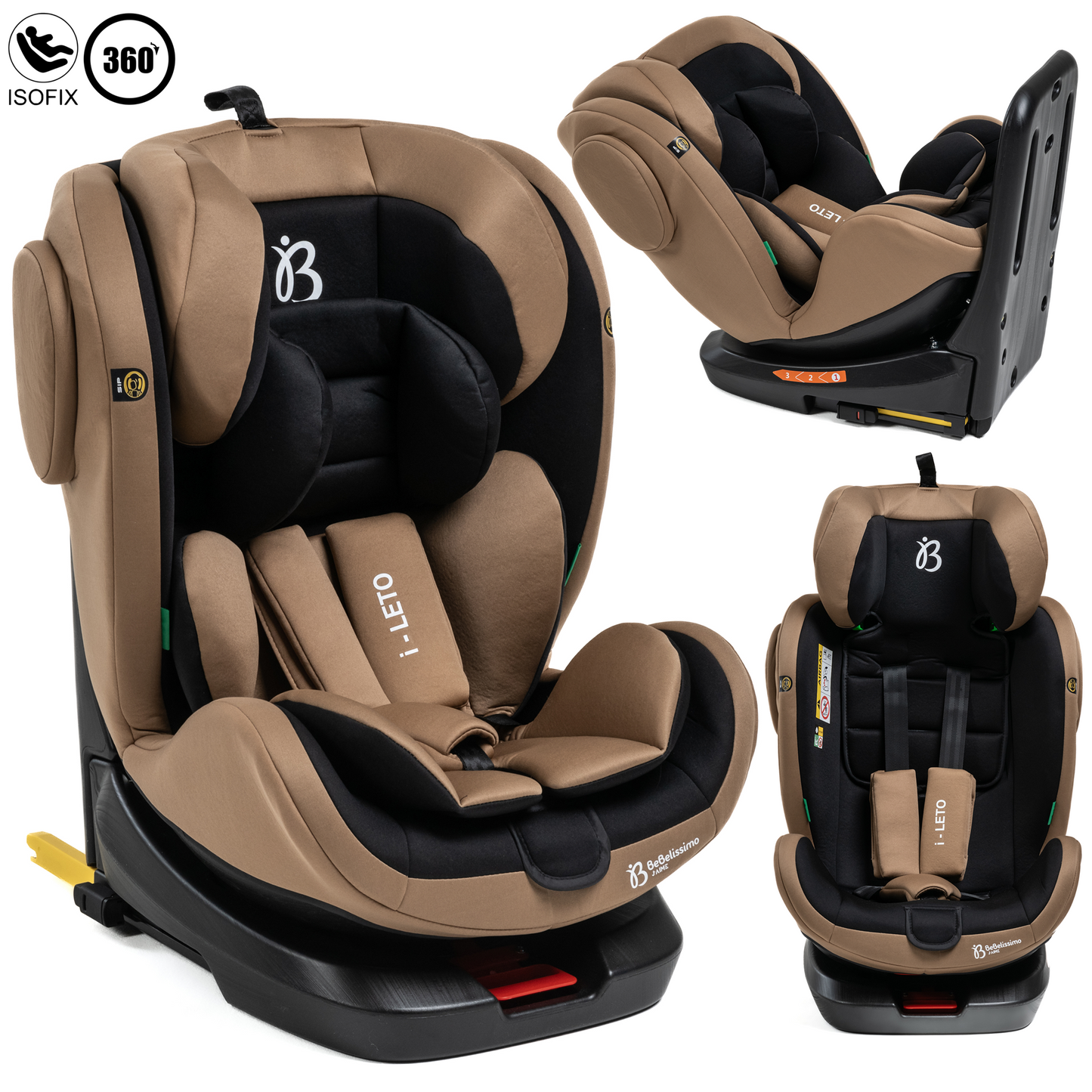 BEBELISSIMO - Siège auto Isofix - pivotant 360 ° - groupe 0+/1/2/3 - (0-36kg) - i-Leto - beige - protections latérales