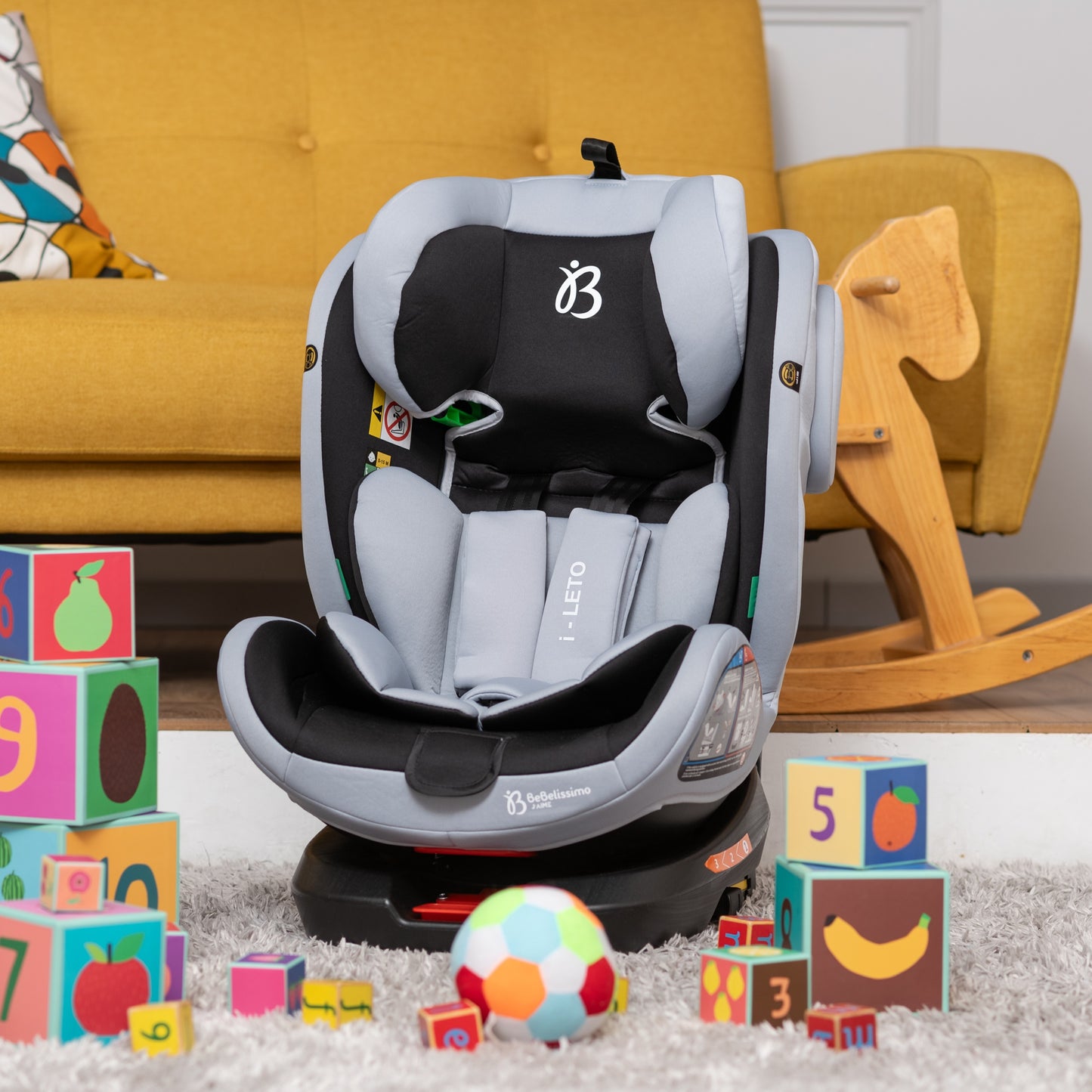 BEBELISSIMO - Siège auto Isofix - pivotant 360 ° - groupe 0+/1/2/3 - (0-36kg) - i-Leto - gris/noir - protections latérales