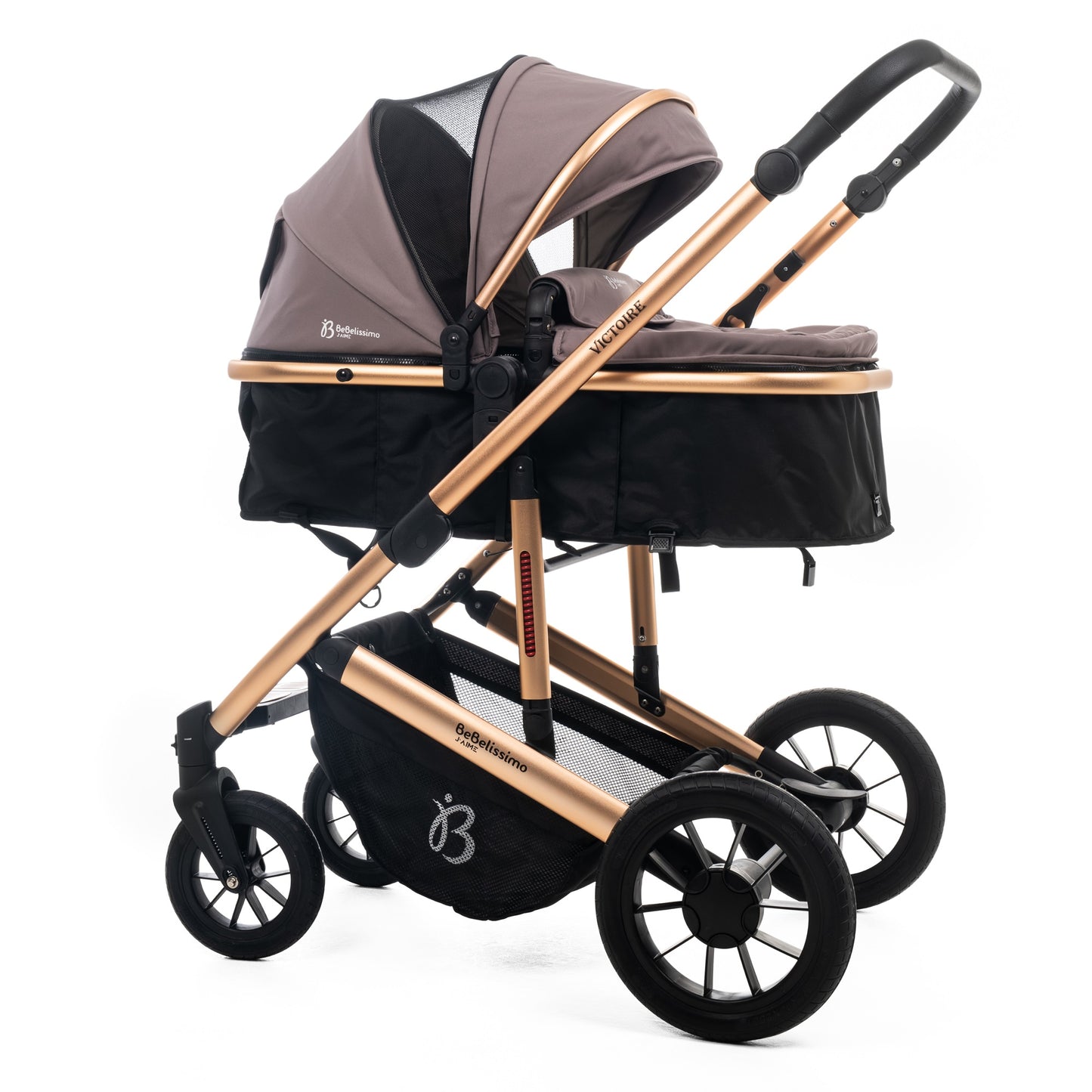 BEBELISSIMO - Poussette combinée trio 3 en 1 - siège auto 0m – nacelle – dès la naissance – jusqu’à 22kg – Victoire I-Size - beige
