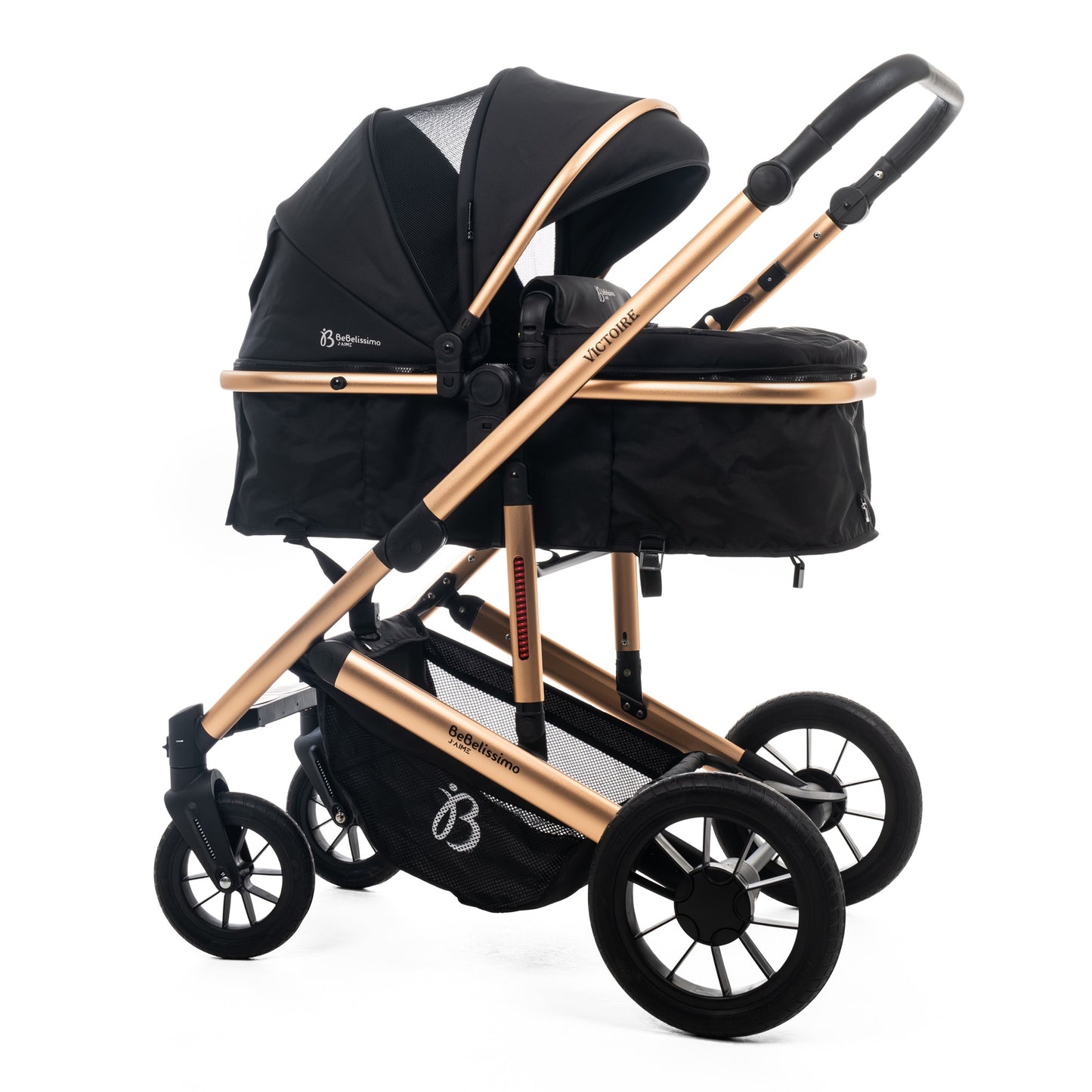 BEBELISSIMO - Poussette combinée trio 3 en 1 - siège auto 0m – nacelle – dès la naissance – jusqu’à 22kg – Victoire I-Size - gold