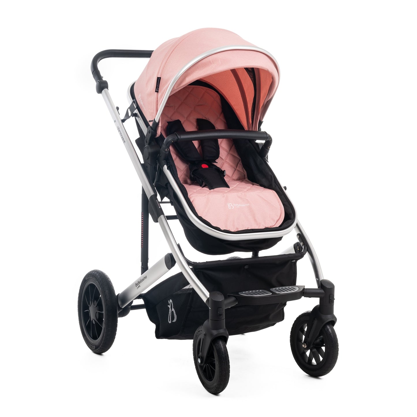 BEBELISSIMO - Poussette combinée trio 3 en 1 - siège auto 0m – nacelle – dès la naissance – jusqu’à 22kg – Victoire I-Size - rose