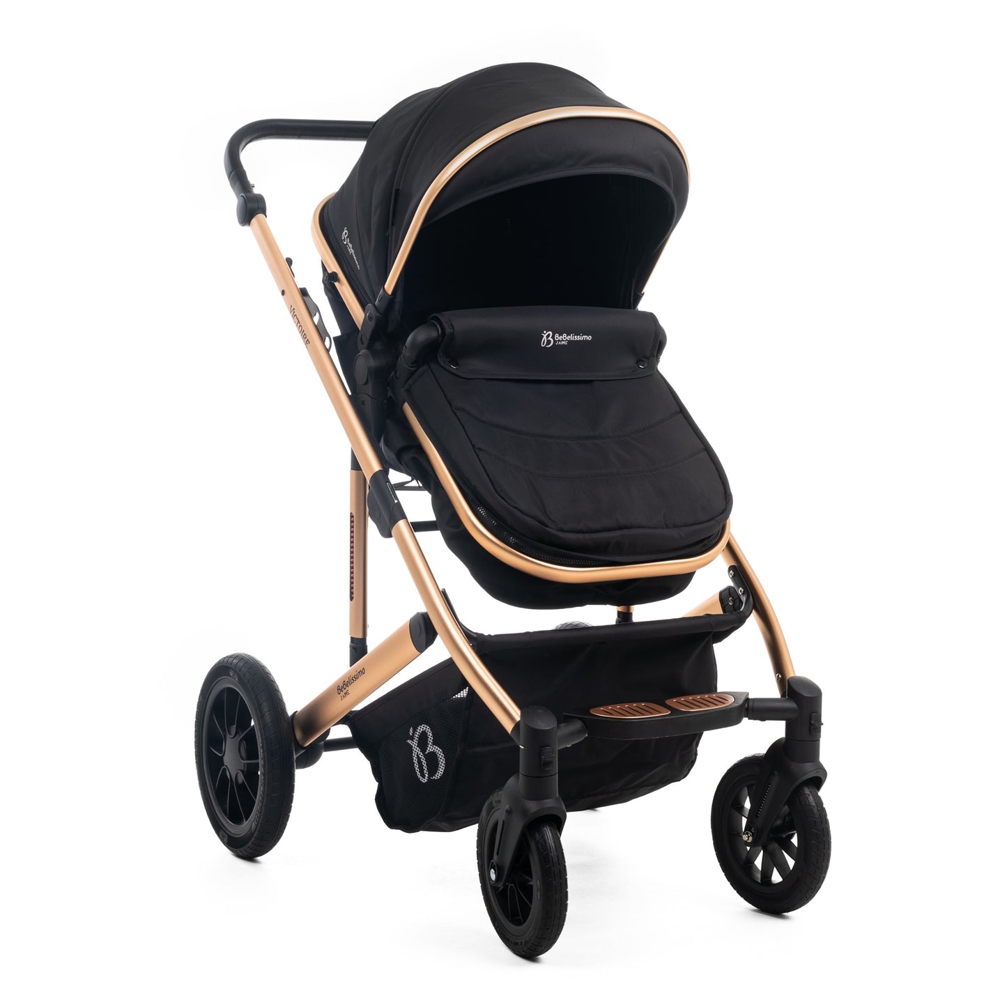 BEBELISSIMO - Poussette combinée trio 3 en 1 - siège auto 0m – nacelle – dès la naissance – jusqu’à 22kg – Victoire I-Size - gold