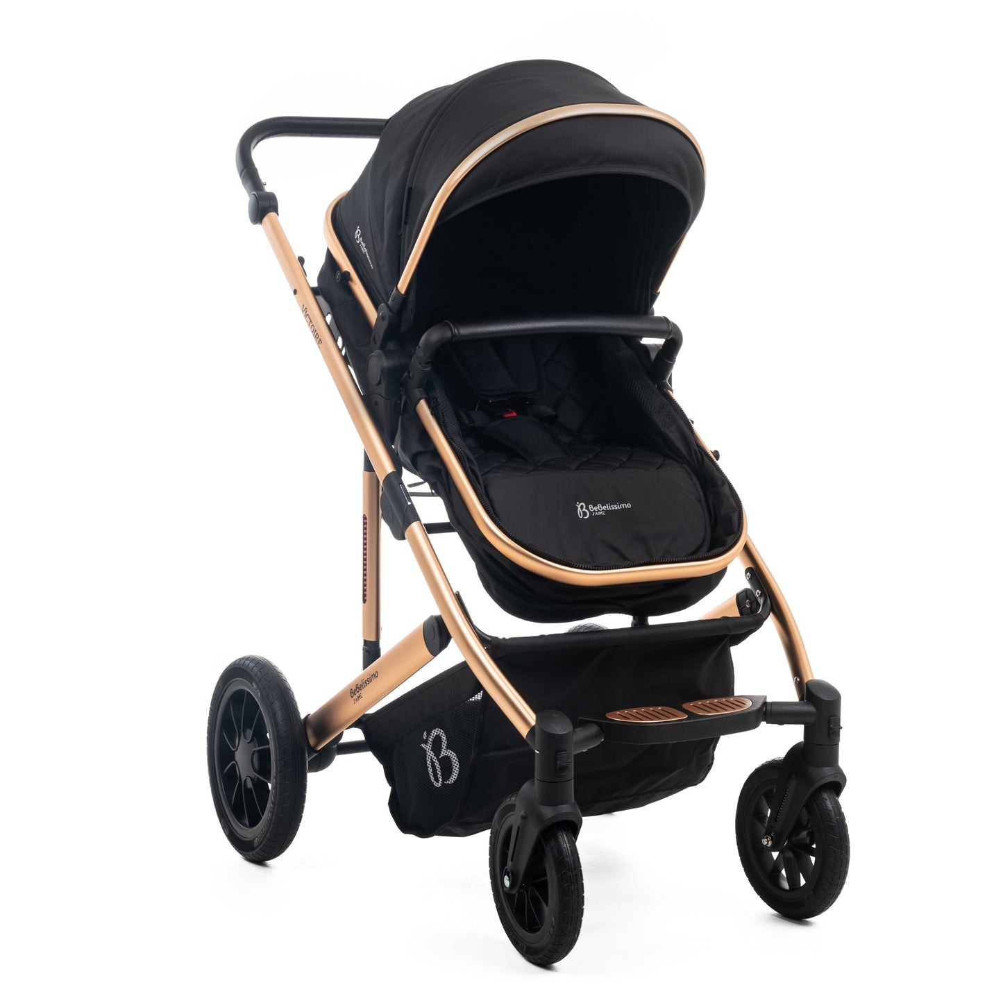 BEBELISSIMO - Poussette combinée trio 3 en 1 - siège auto 0m – nacelle – dès la naissance – jusqu’à 22kg – Victoire I-Size - gold