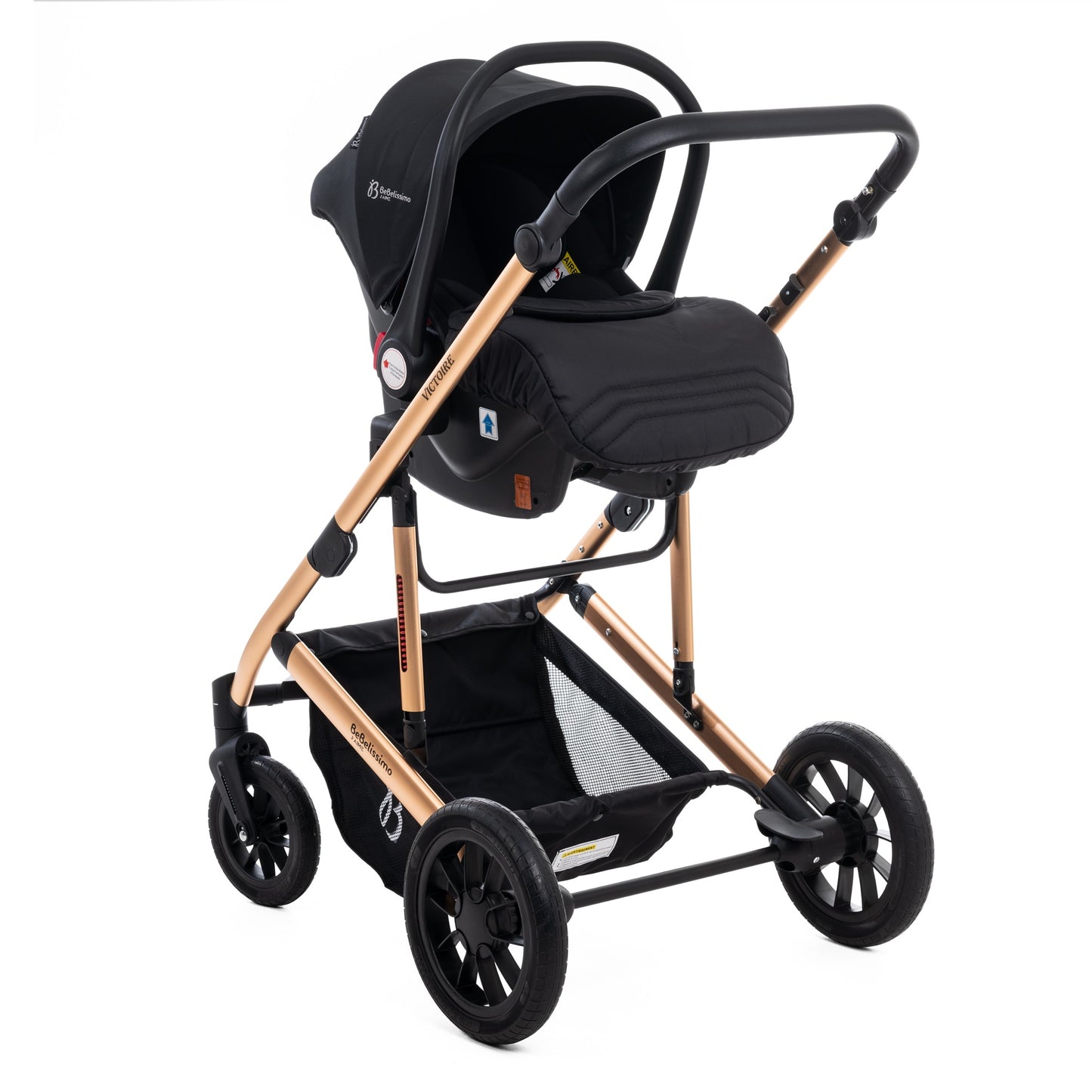 BEBELISSIMO - Poussette combinée trio 3 en 1 - siège auto 0m – nacelle – dès la naissance – jusqu’à 22kg – Victoire I-Size - gold