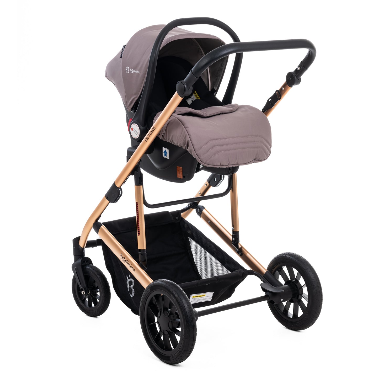 BEBELISSIMO - Poussette combinée trio 3 en 1 - siège auto 0m – nacelle – dès la naissance – jusqu’à 22kg – Victoire I-Size - beige