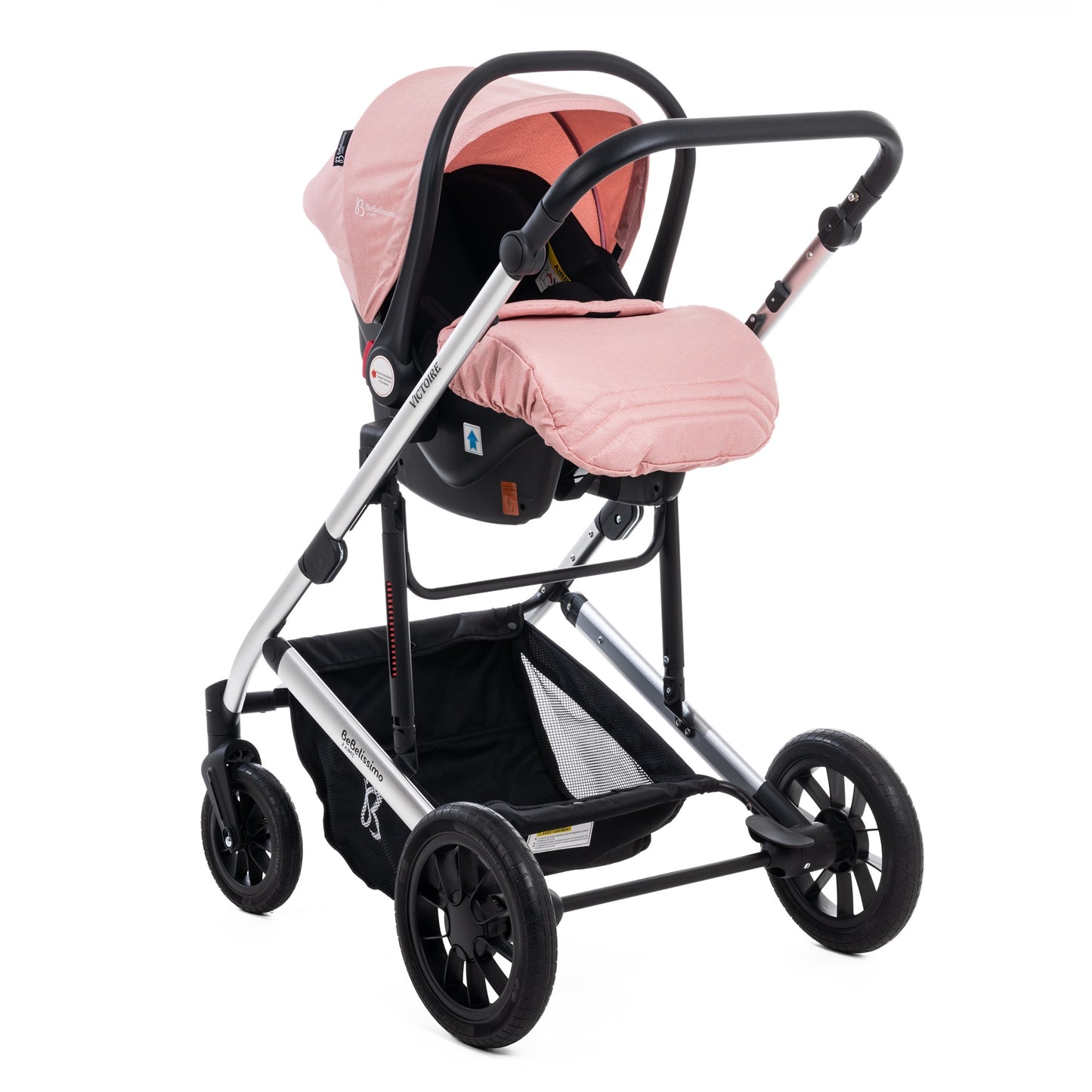 BEBELISSIMO - Poussette combinée trio 3 en 1 - siège auto 0m – nacelle – dès la naissance – jusqu’à 22kg – Victoire I-Size - rose