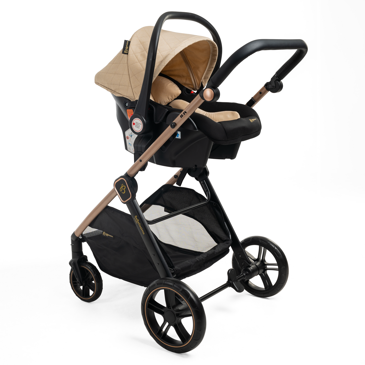 BEBELISSIMO - Poussette combinée trio 3 en 1 - siège auto 0+ IRIS – nacelle – dès la naissance – jusqu’à 22kg - beige