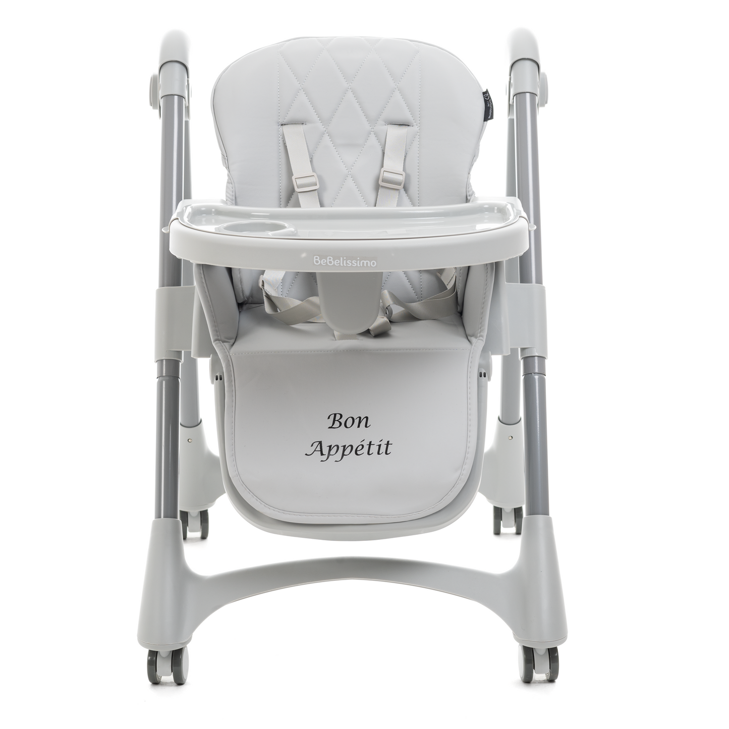 Bebelissimo - Chaise haute évolutive bébé - Pliable - Compacte - Réglable hauteur - De 6 mois à 3 ans (15kg) - gris - Bon Appetit