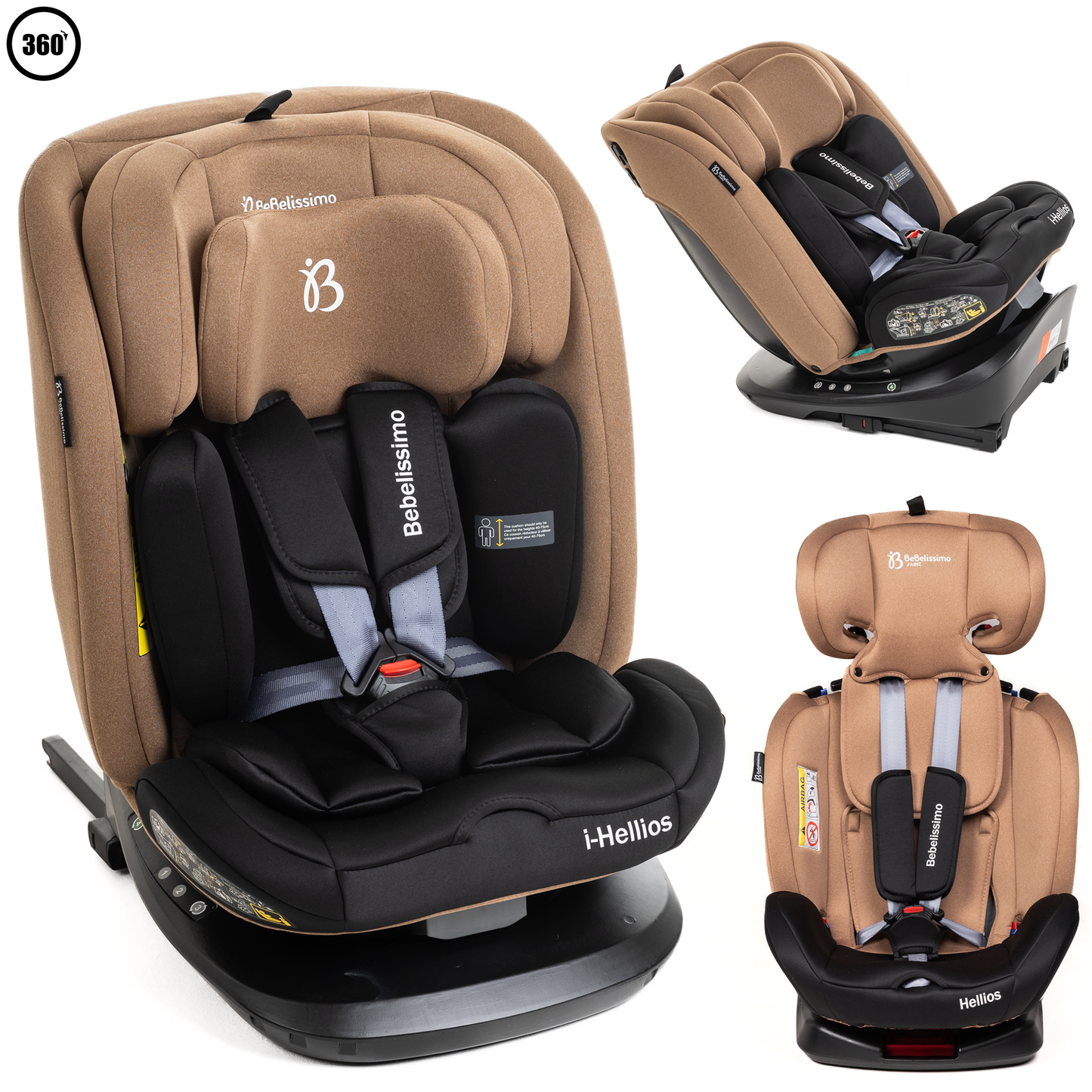 BEBELISSIMO - Siège auto Isofix - pivotant 360 ° - groupe 0+/1/2/3 - (0-36kg) - Hellios - beige / noir
