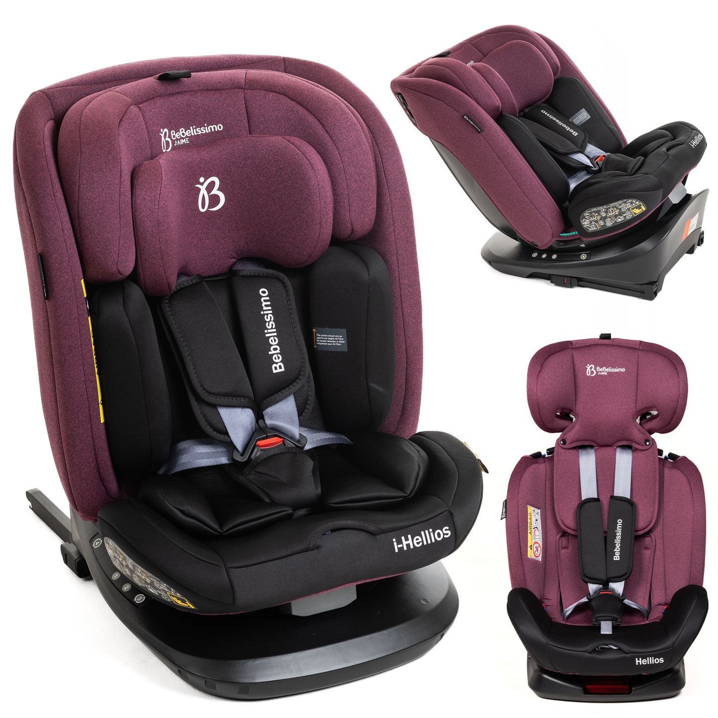BEBELISSIMO - Siège auto Isofix - pivotant 360 °- groupe 0+/1/2/3 - (0-36kg) - Hellios - bordeaux /noir