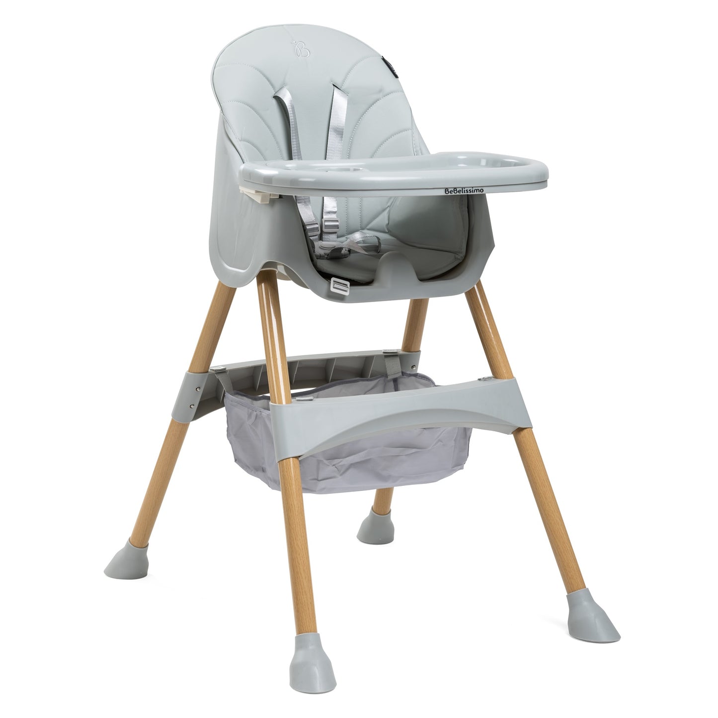 Bebelissimo - Chaise haute 2 en 1 - Evolutive - Réglable - Pliable - gris- woodie
