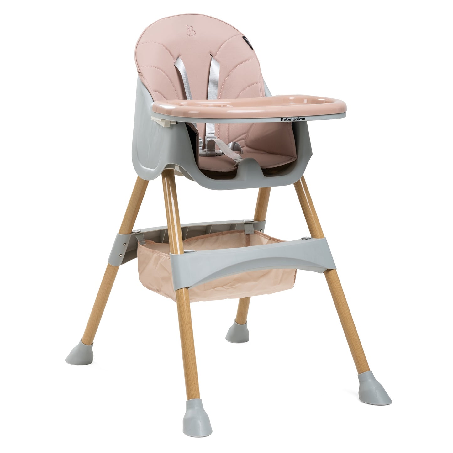 Bebelissimo - Chaise haute 2 en 1 - Evolutive - Réglable - Pliable - rose - woodie