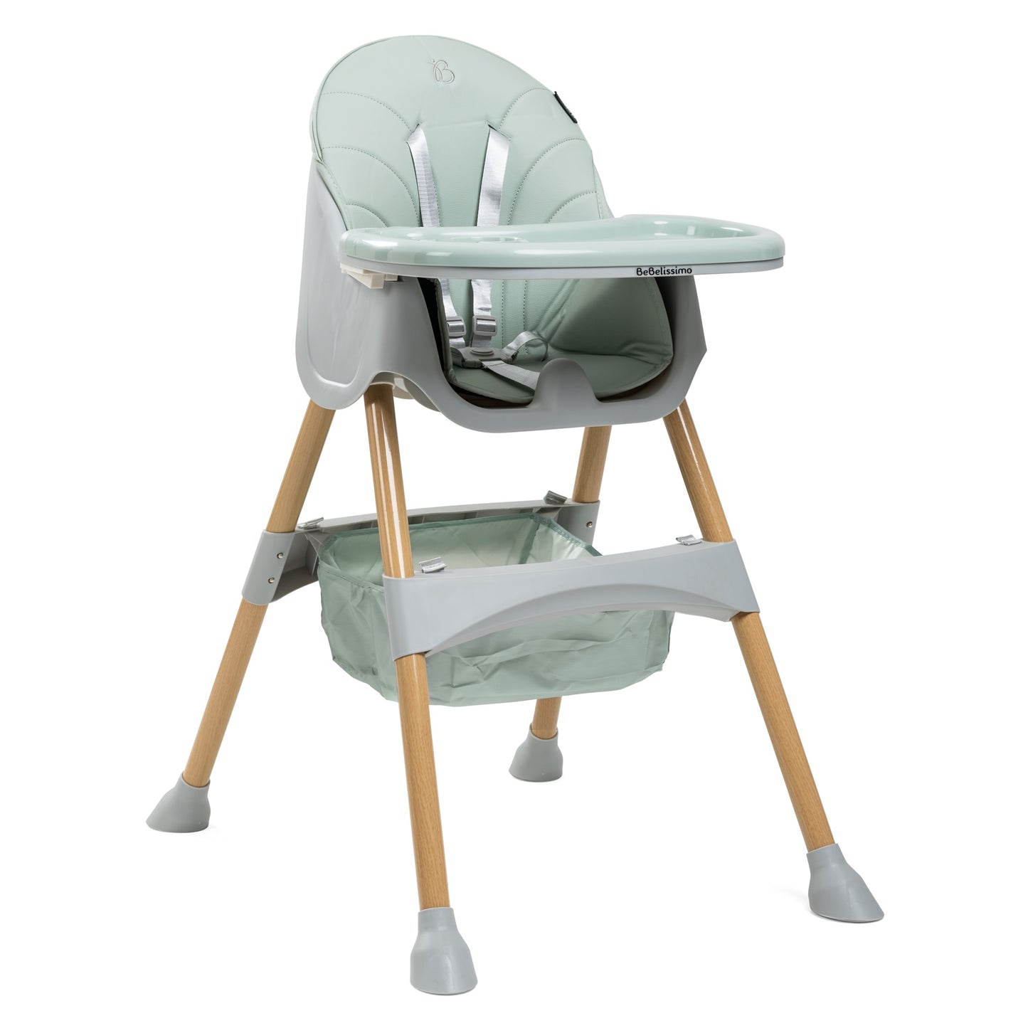 Bebelissimo - Chaise haute 2 en 1 - Evolutive - Réglable - Pliable - vert- woodie