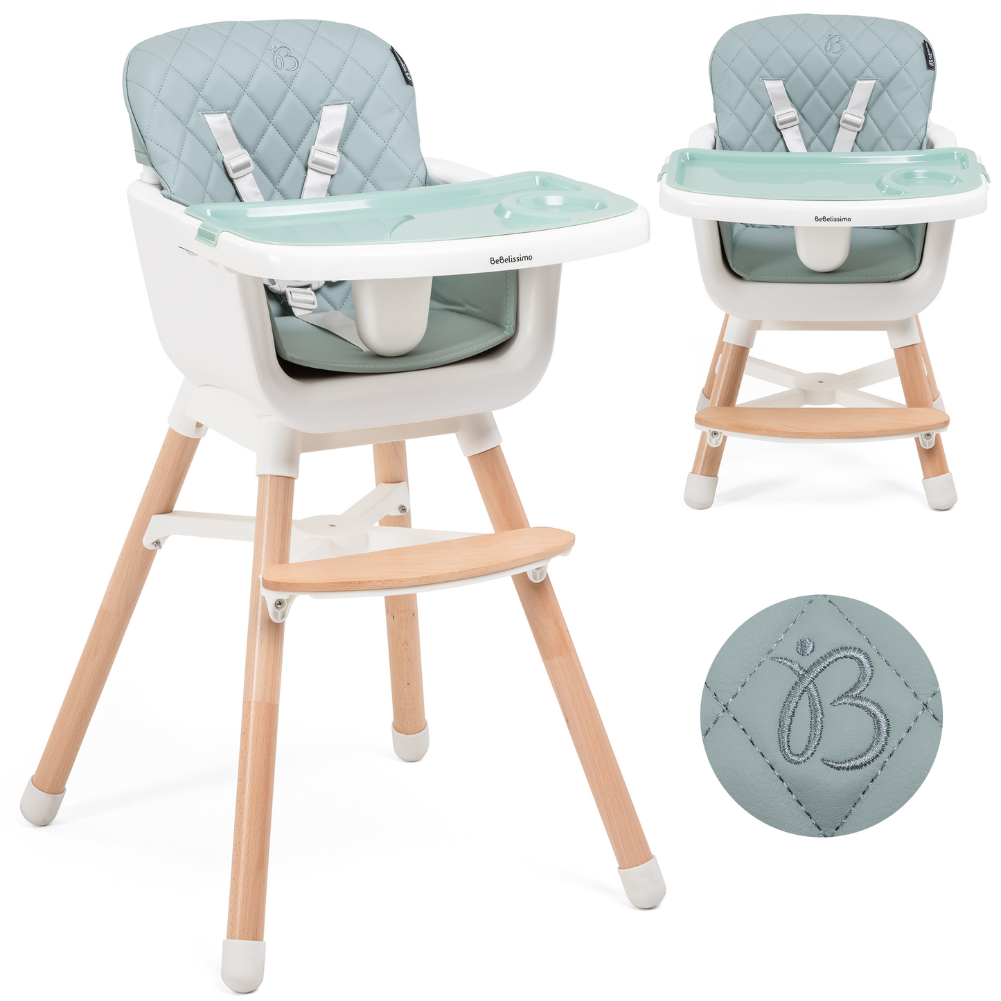 BEBELISSIMO - Chaise Haute bébé - Évolutive - Réglable - en Bois - 2 en 1 – 6 mois jusqu’à 5 ans - vert 2024