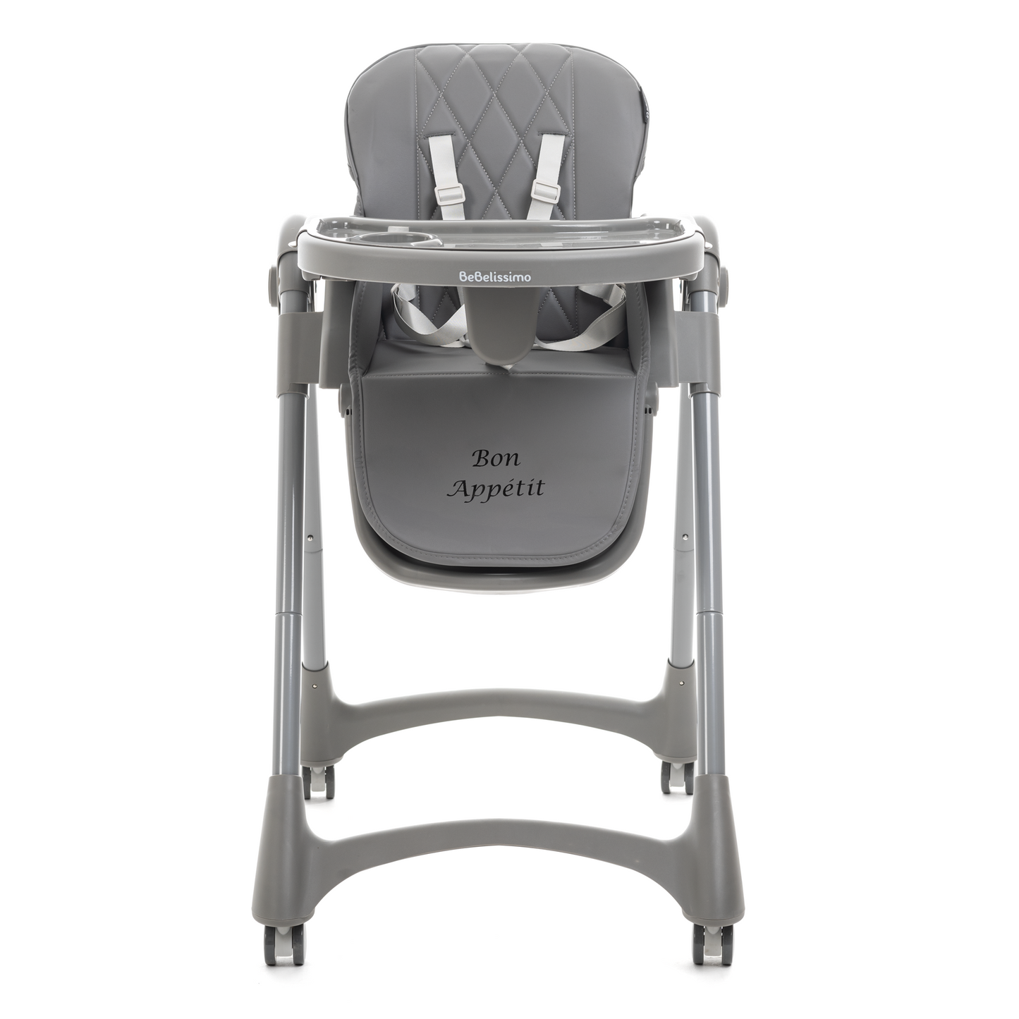 Bebelissimo - Chaise haute évolutive bébé - Pliable - Compacte - Réglable hauteur - De 6 mois à 3 ans (15kg) - gris foncé - Bon Appetit