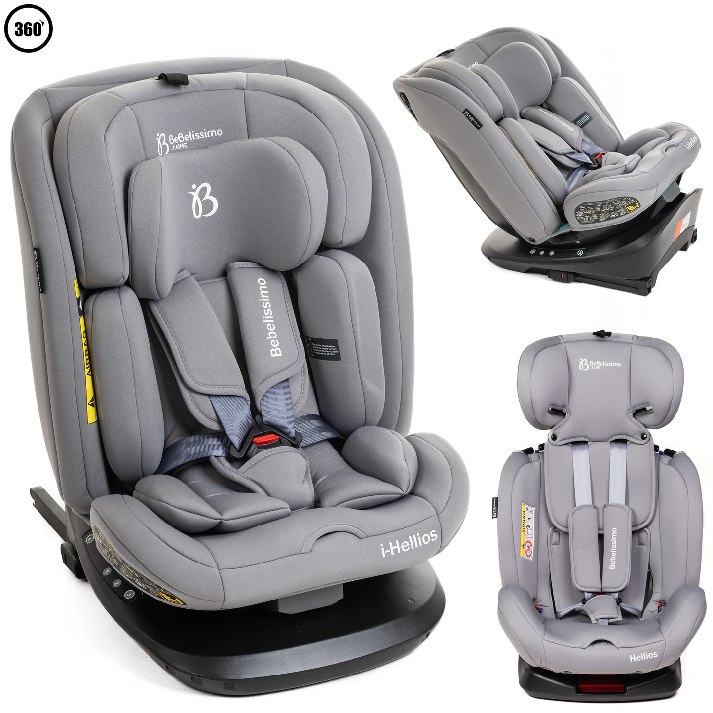 BEBELISSIMO - Siège auto Isofix - pivotant 360 ° - groupe 0+/1/2/3 - (0-36kg)- Hellios - gray /gray