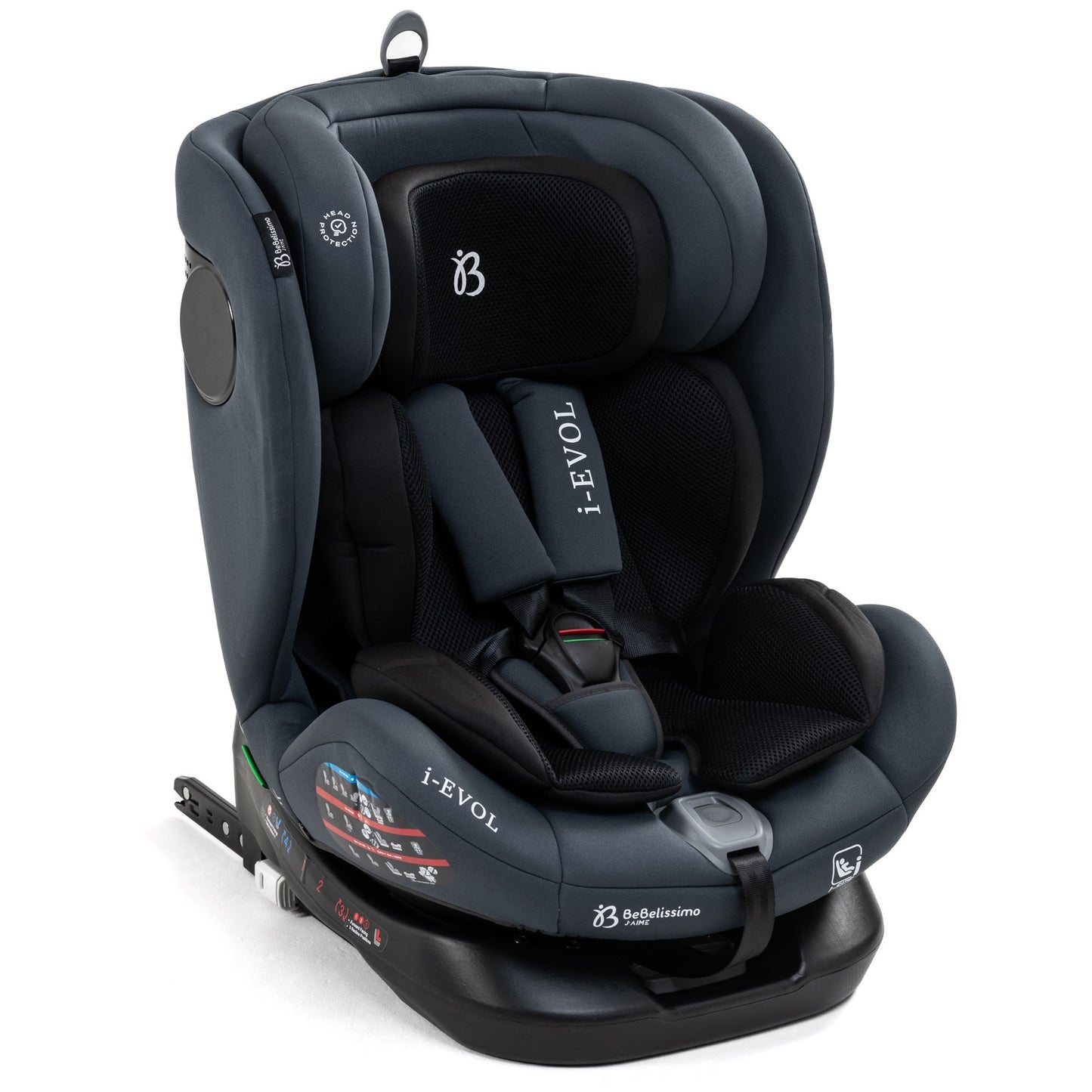 BEBELISSIMO - Siège auto Isofix - pivotant 360 ° - groupe 0+/1/2/3 - (0-36kg) - i-EVOL- gris foncé- protections latérales